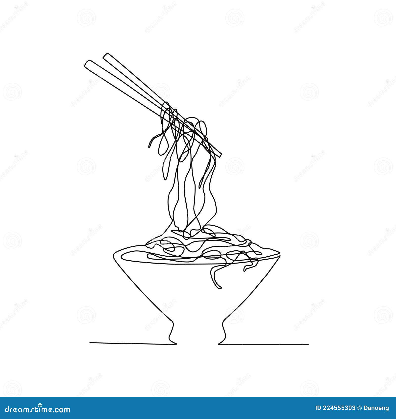 Continuous Line Drawing of Asian Noodle in the Bowl. Ramen Line Art