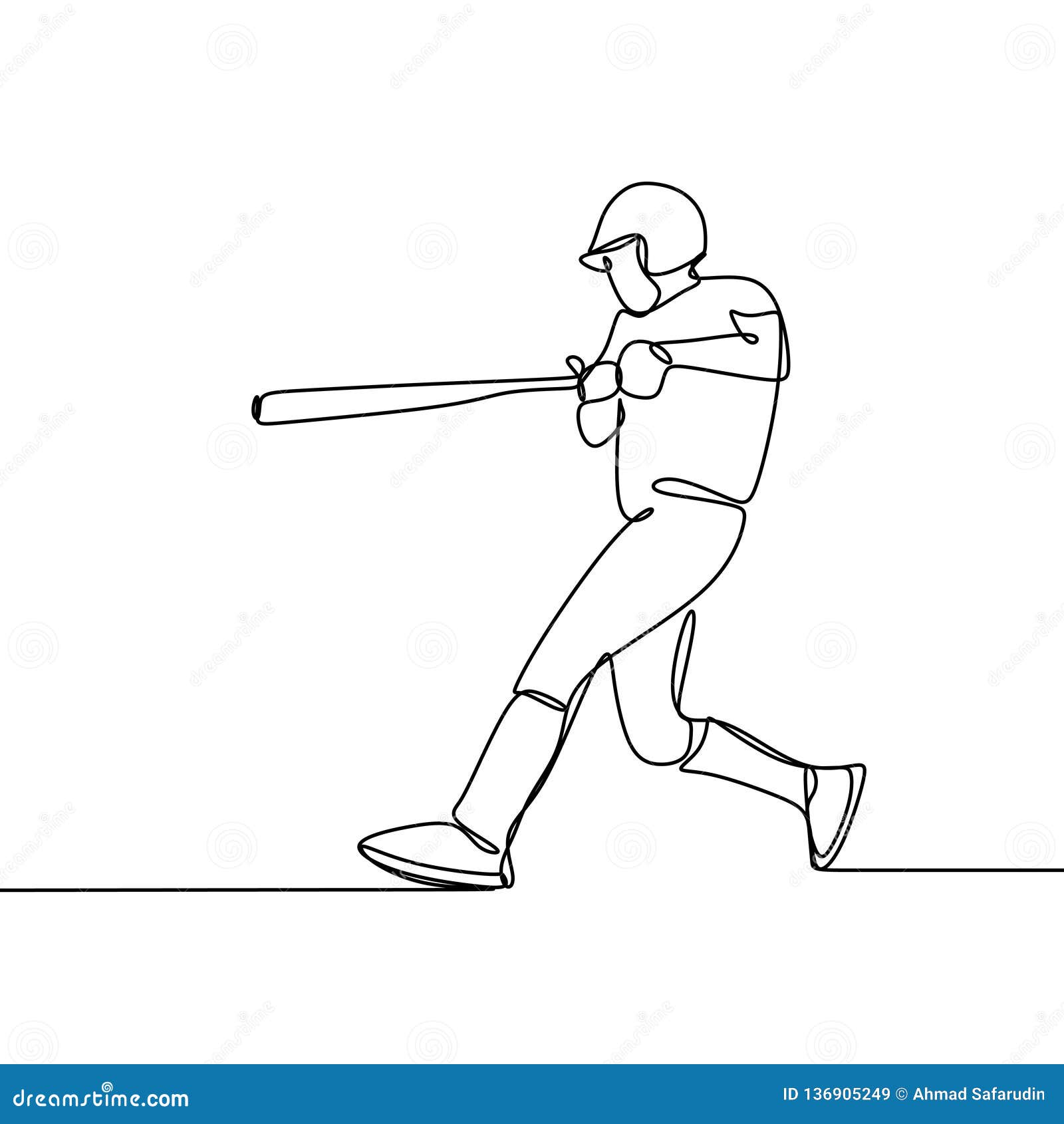 Continuous Line Drawing of Baseball Player Vector Illustration