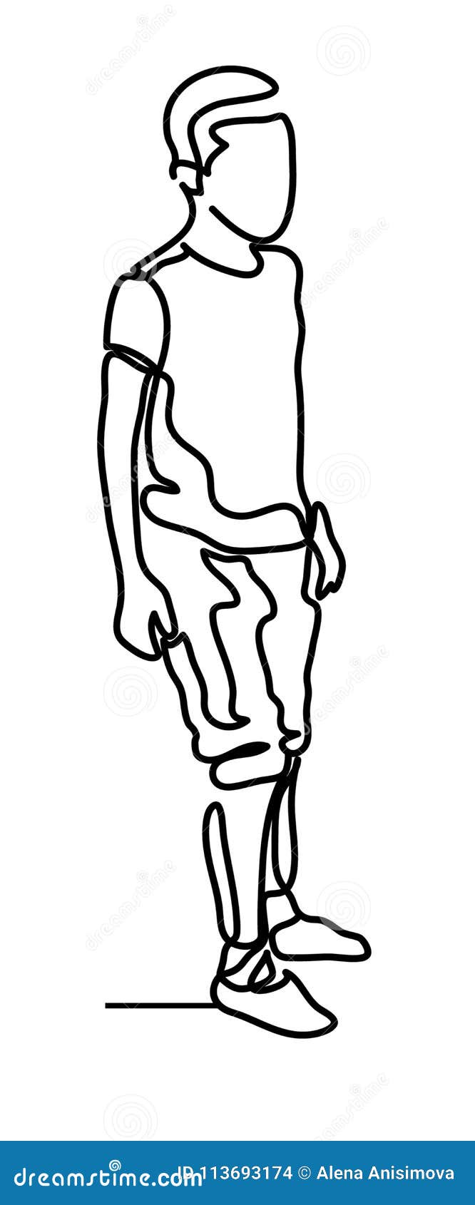 Continuous Line Drawing Boy On Bike Vector Illustration People