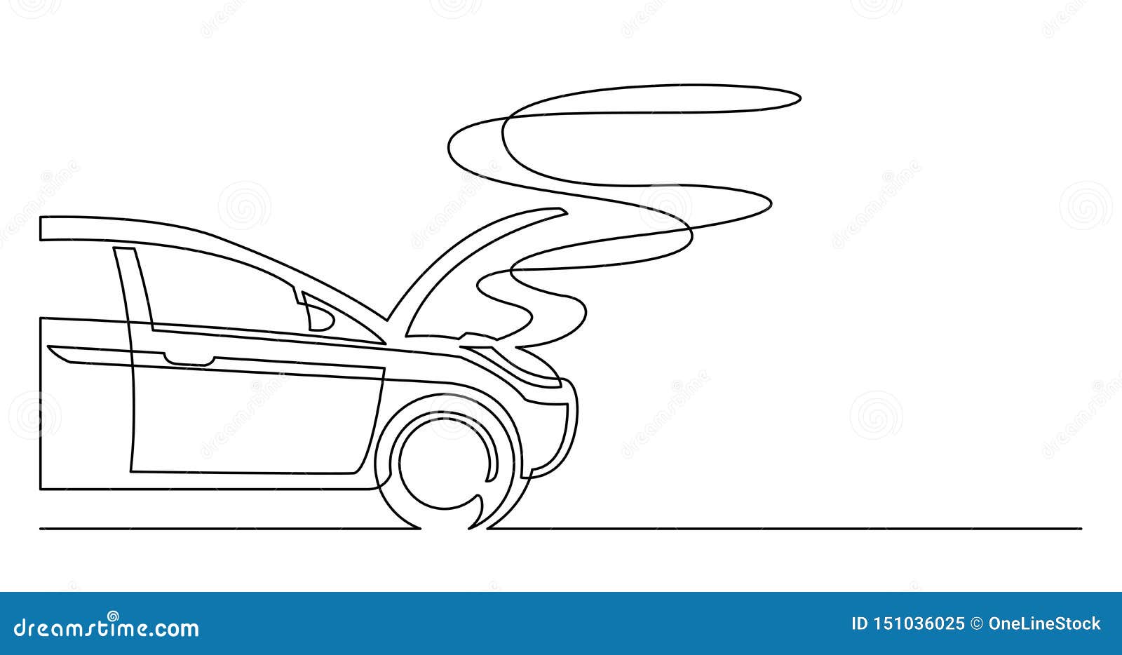 Continuous Line Drawing Of Broken Car With Opened Hood Stock Vector - Illustration of engine ...