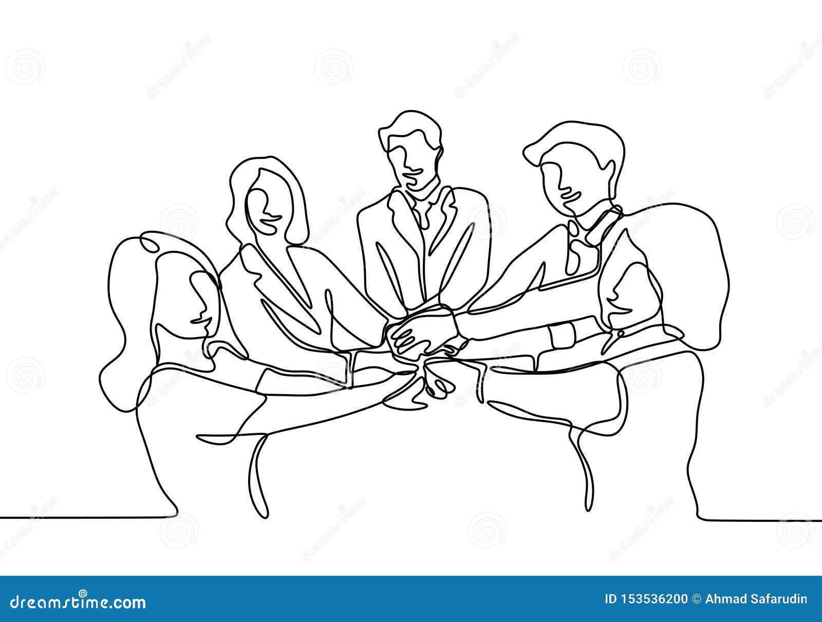 Continuous Line Drawing of Business People Join Hand Together during