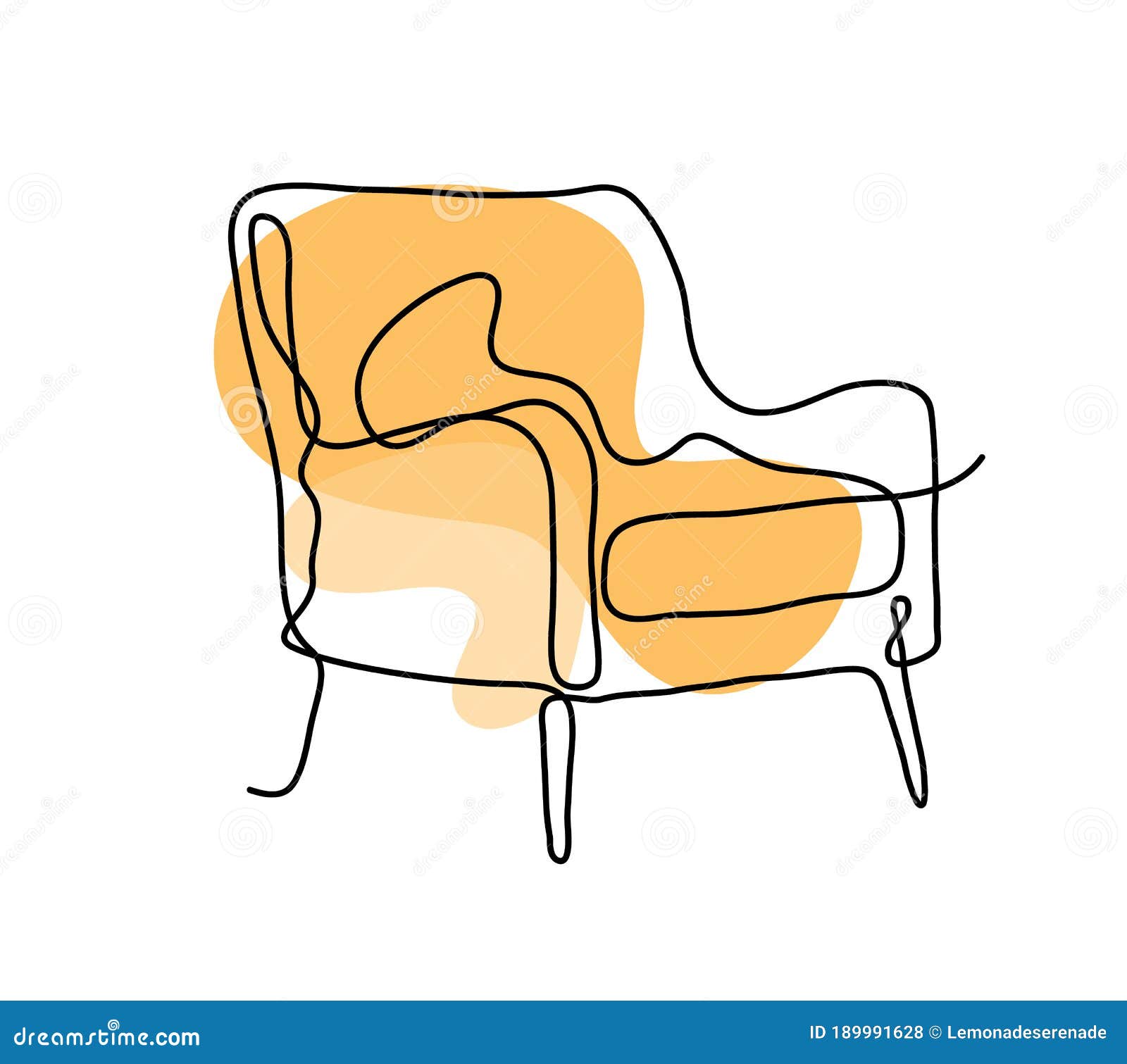 continuous line drawing of a chair sofa with desaturated background color, hand drawn aesthetic continuous line drawing of a chair