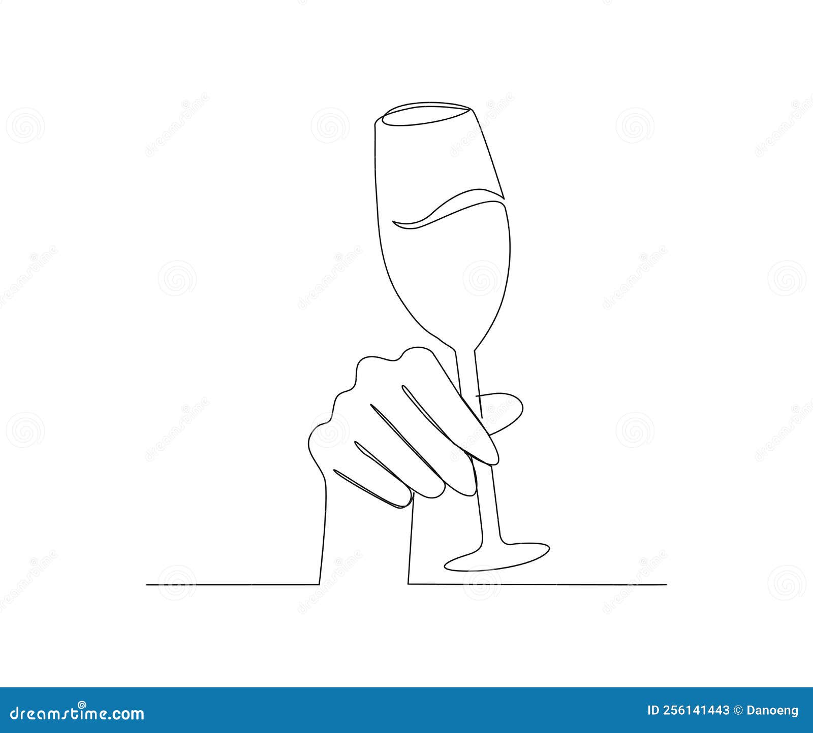 Continuous Line Drawing of Champagne Glass. Minimalist Line Art Drawing