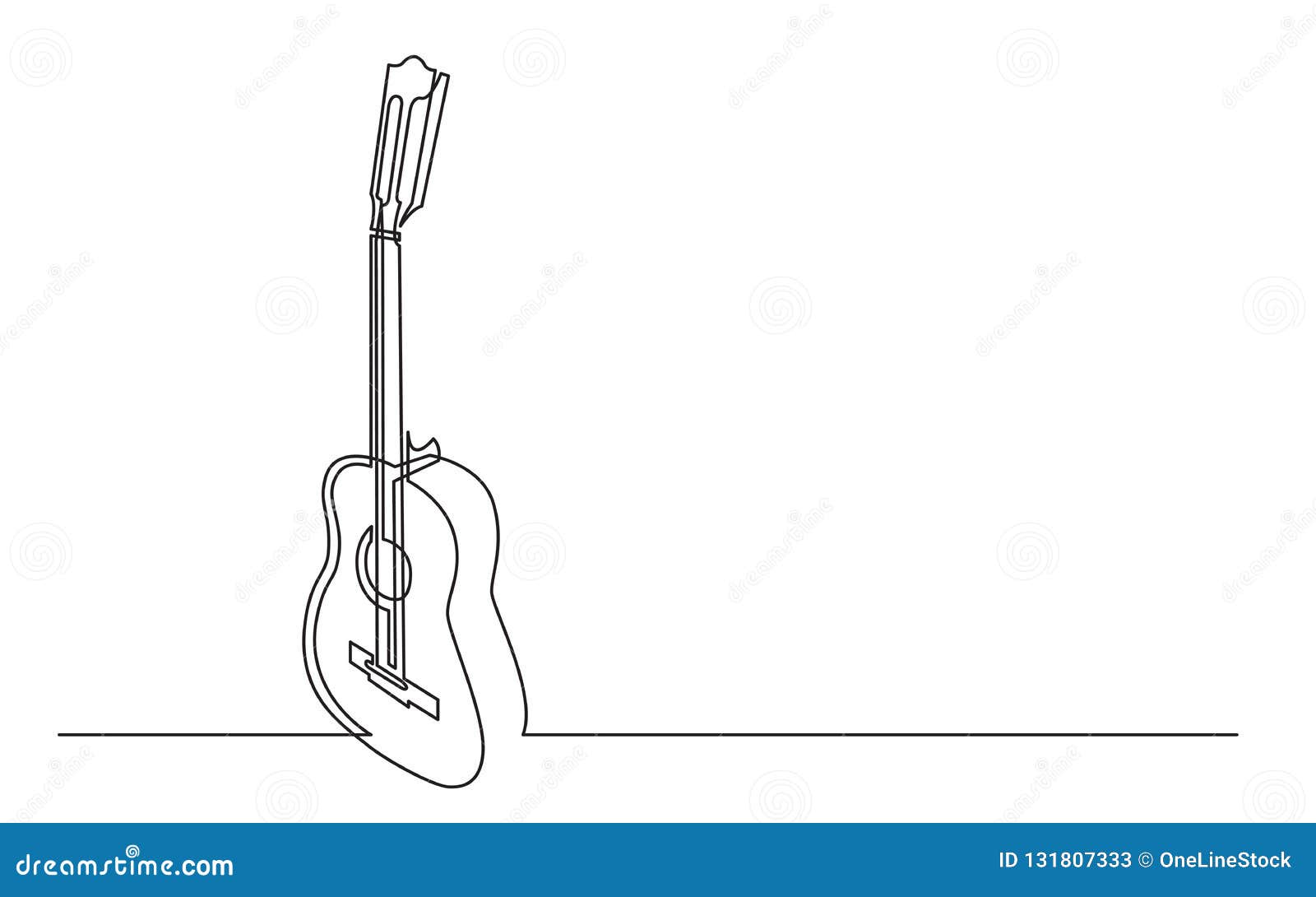 Continuous Line Drawing of Classical Acoustic Guitar Stock Vector