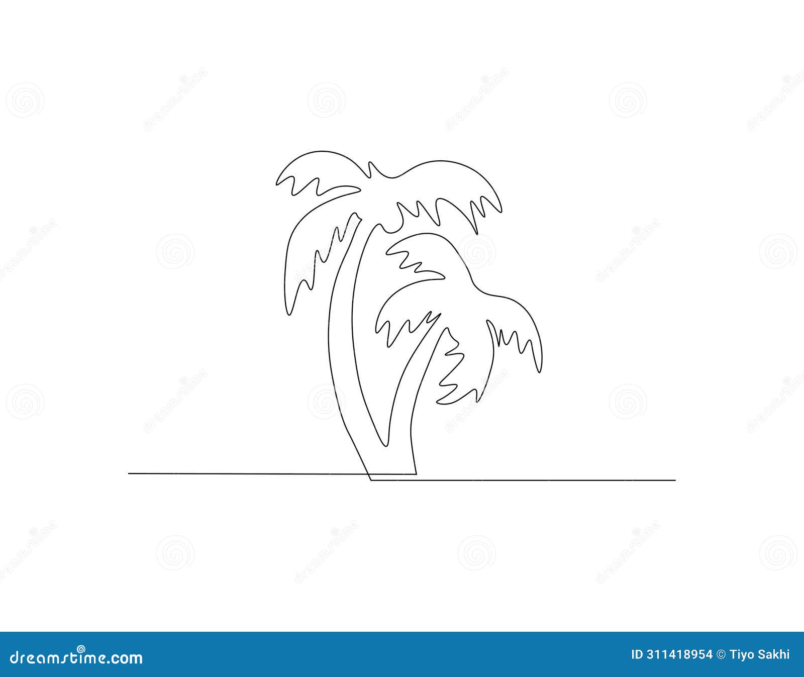 Continuous Line Drawing of Coconut Tree. One Line of Coconut Tree ...