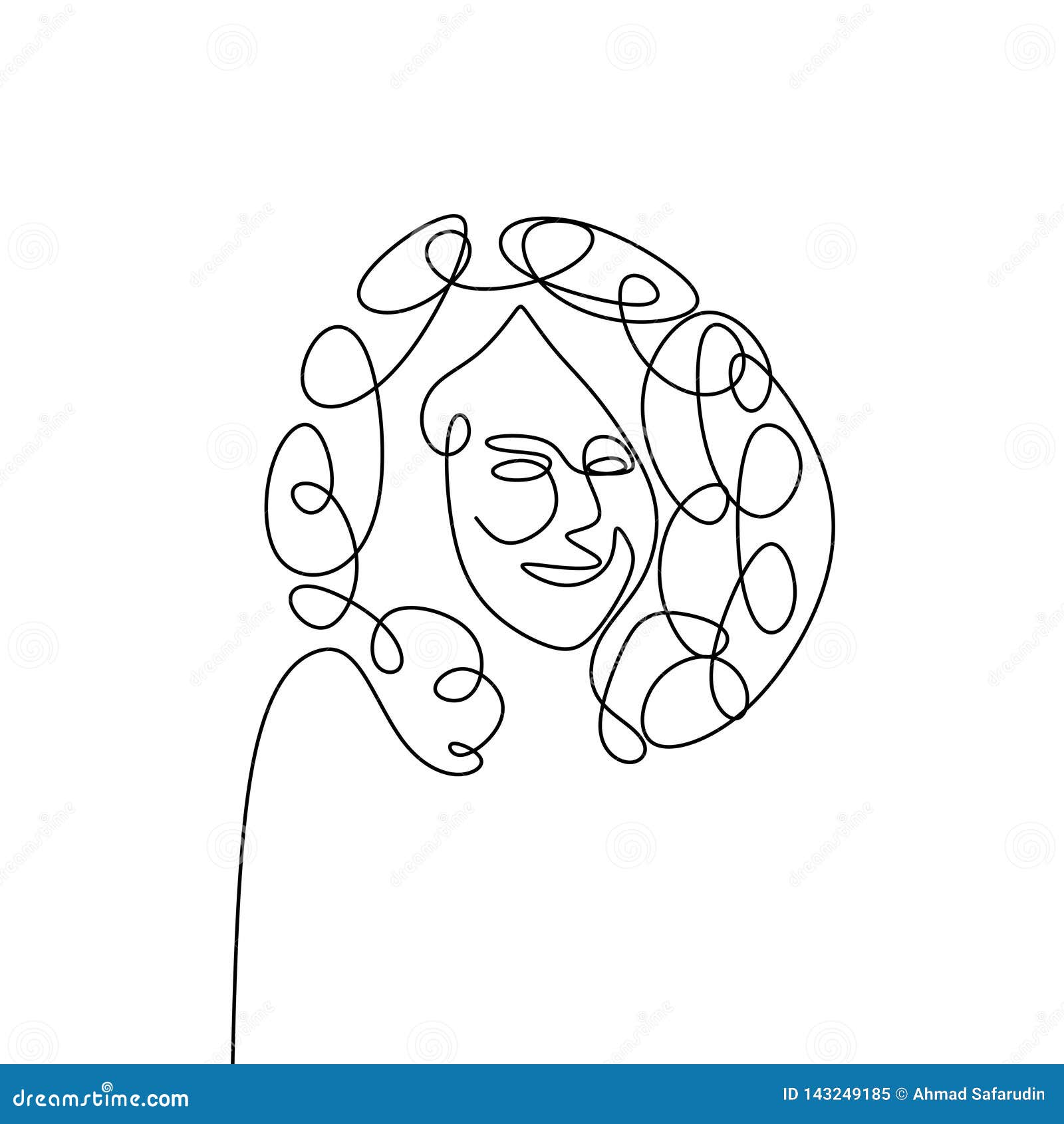 Continuous Line Drawing Continues Curly Hair Face Stock Illustration