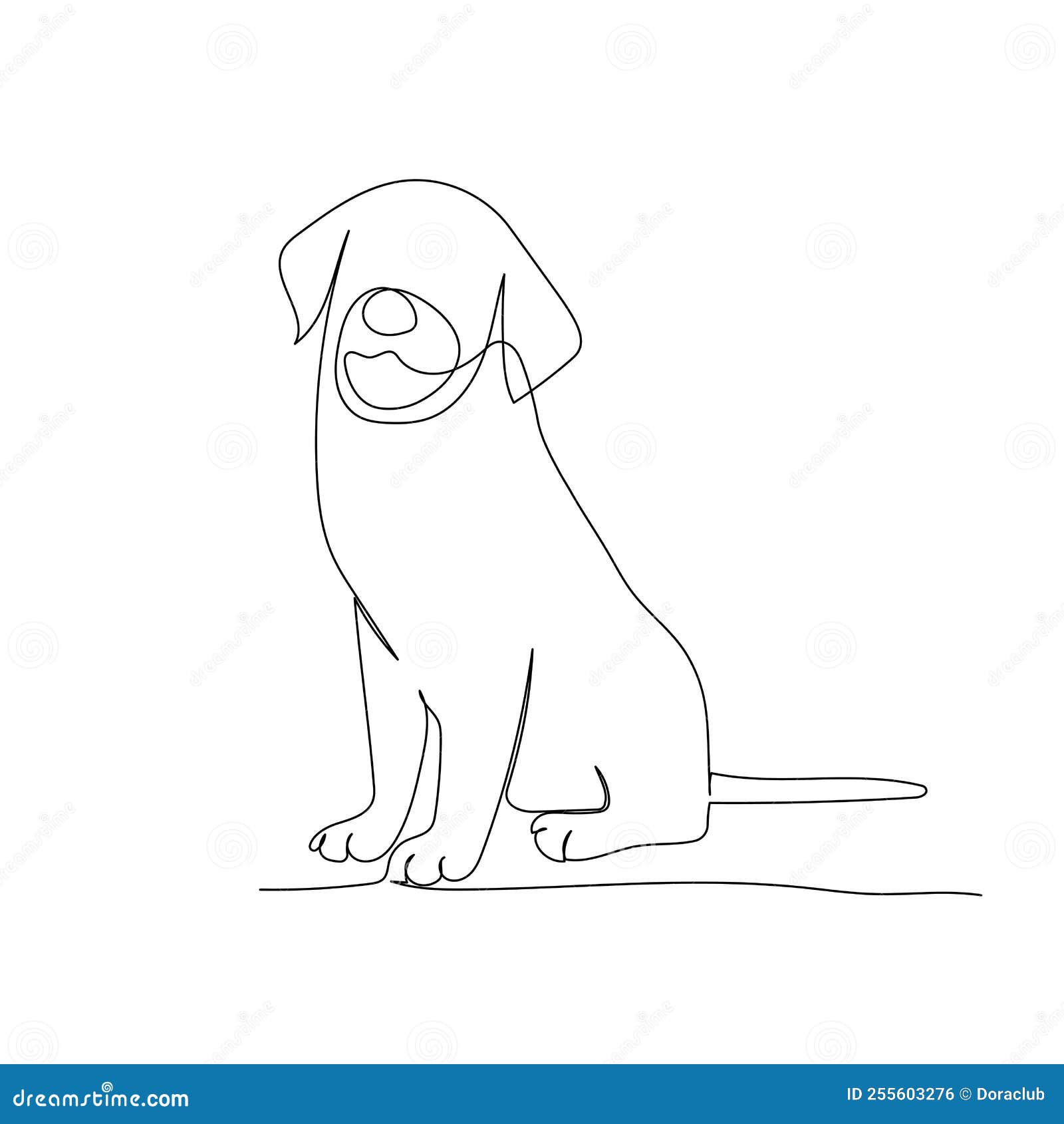 Continuous Line Drawing of a Cute Dog. Stock Vector Illustration of