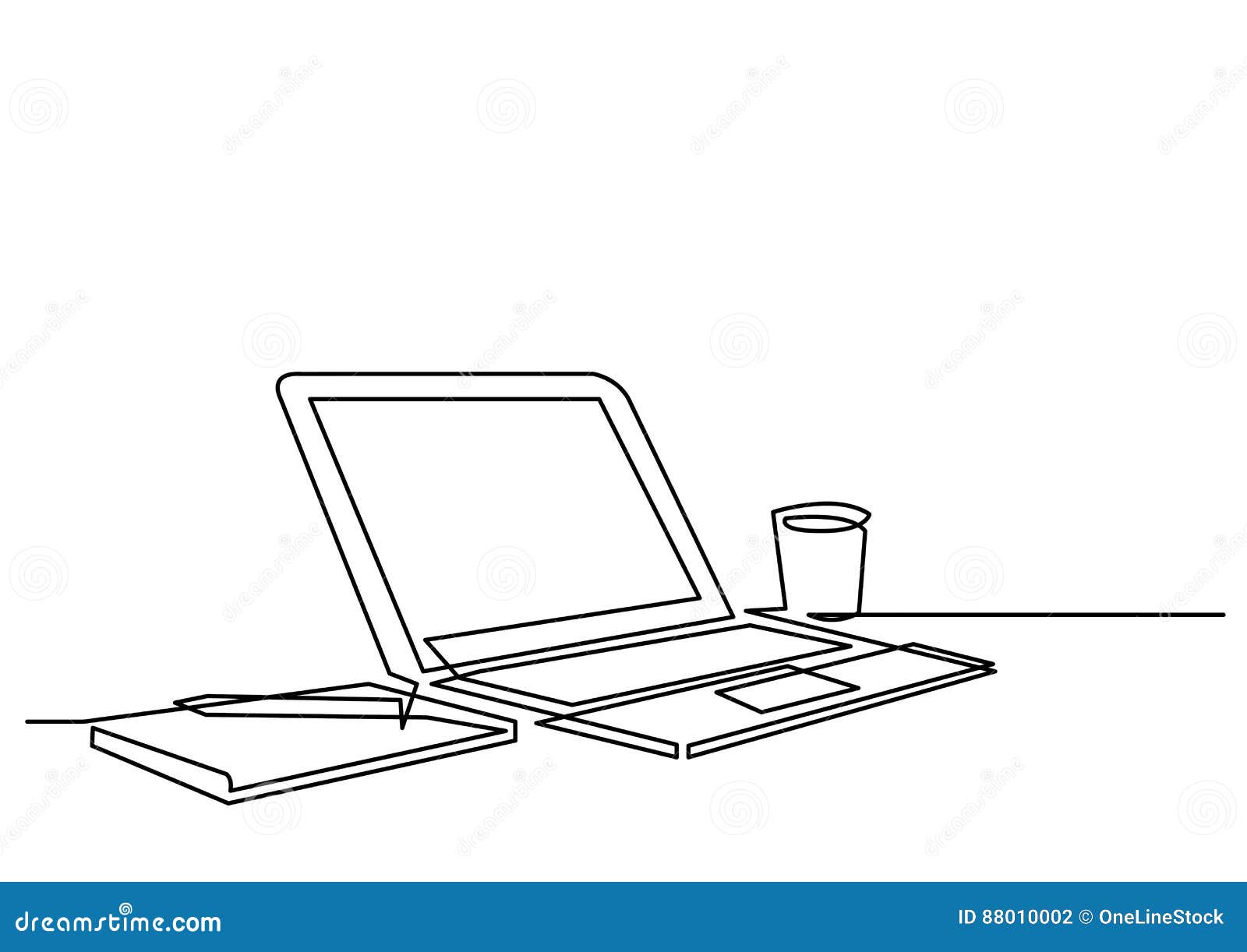 Continuous Line Drawing Of Desk Laptop Computer Pen Stock Vector