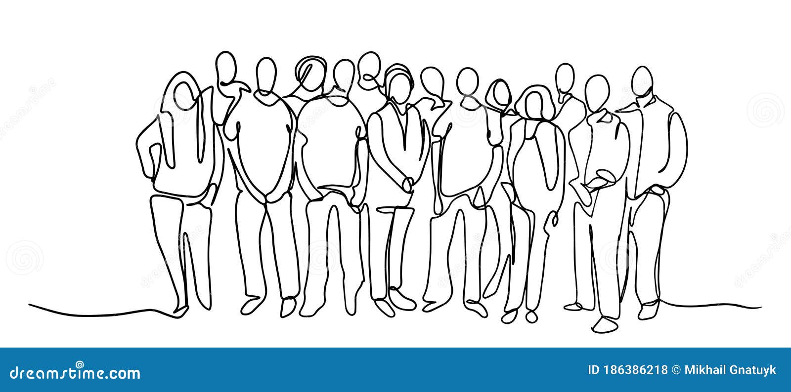 Continuous Line Drawing Of A Diverse Crowd Of Standing People Group Of