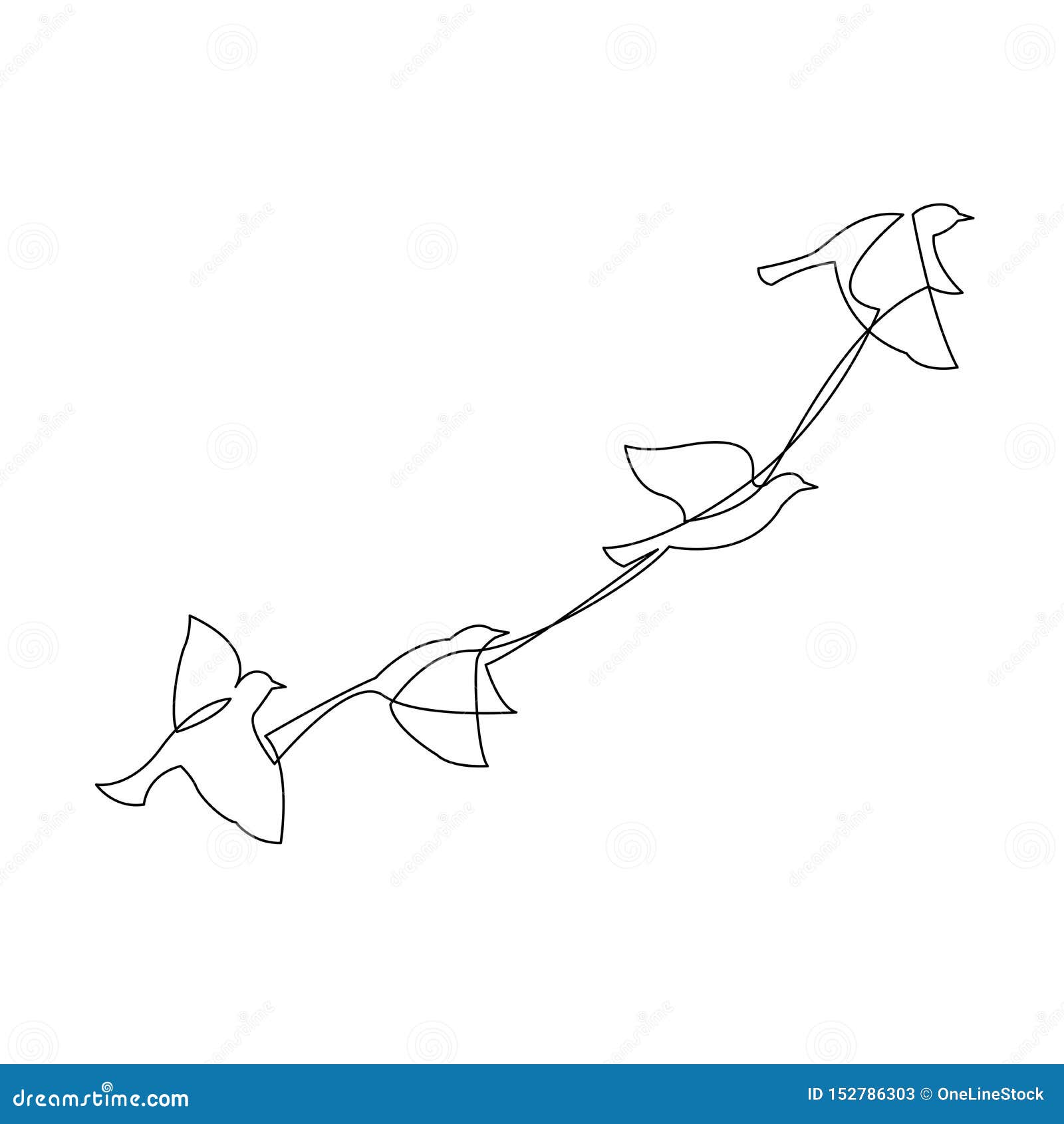 Continuous Line Drawing of Flock of Birds Flying Together As Family