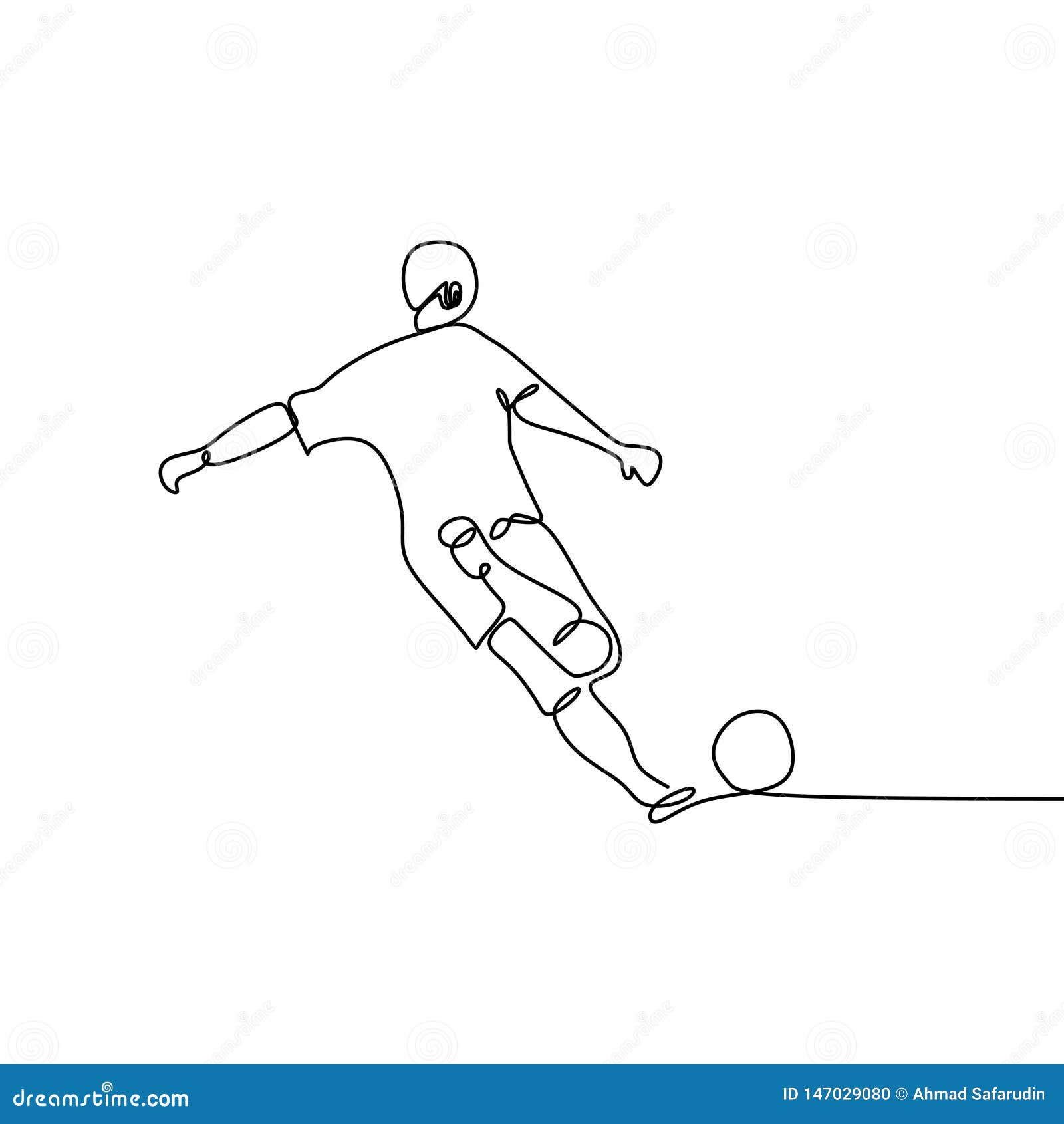Continuous Line Drawing Of Football Player Kick Ball Stock Vector
