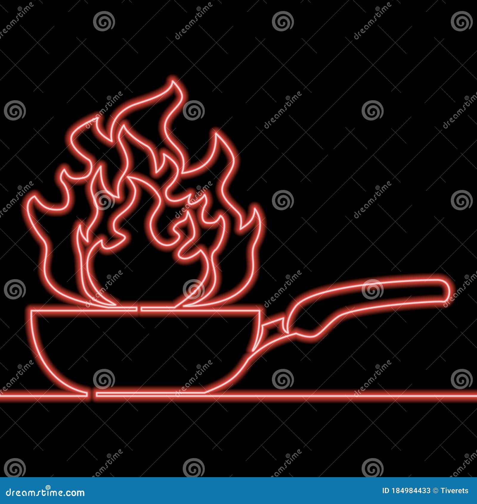 Continuous Line Drawing Frying Pan Neon Concept Stock Vector