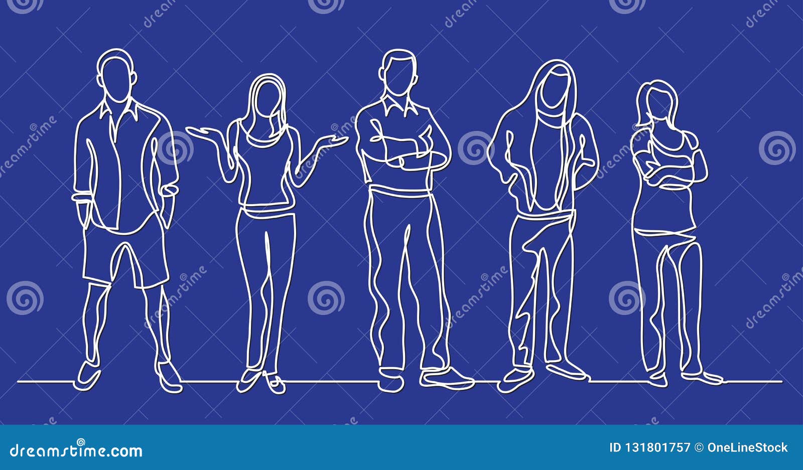 Continuous Line Drawing of Group of Standing People Stock Vector Illustration of isolated