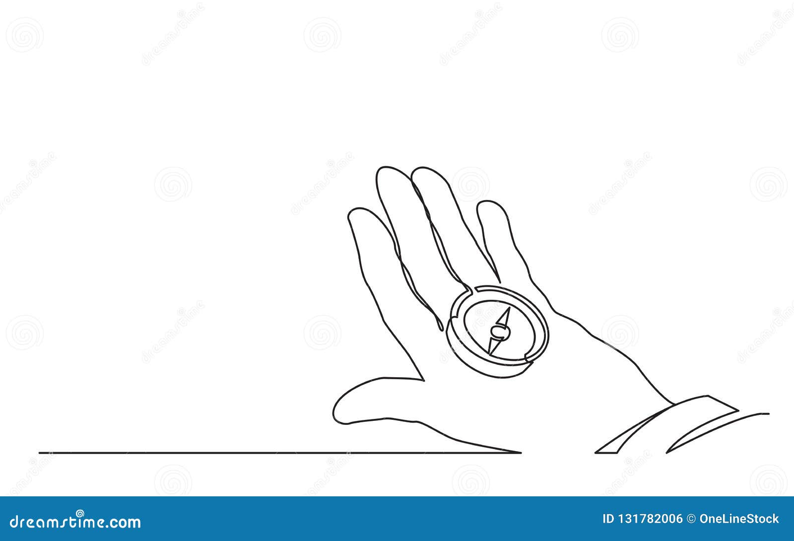 continuous line drawing of hand holding compass