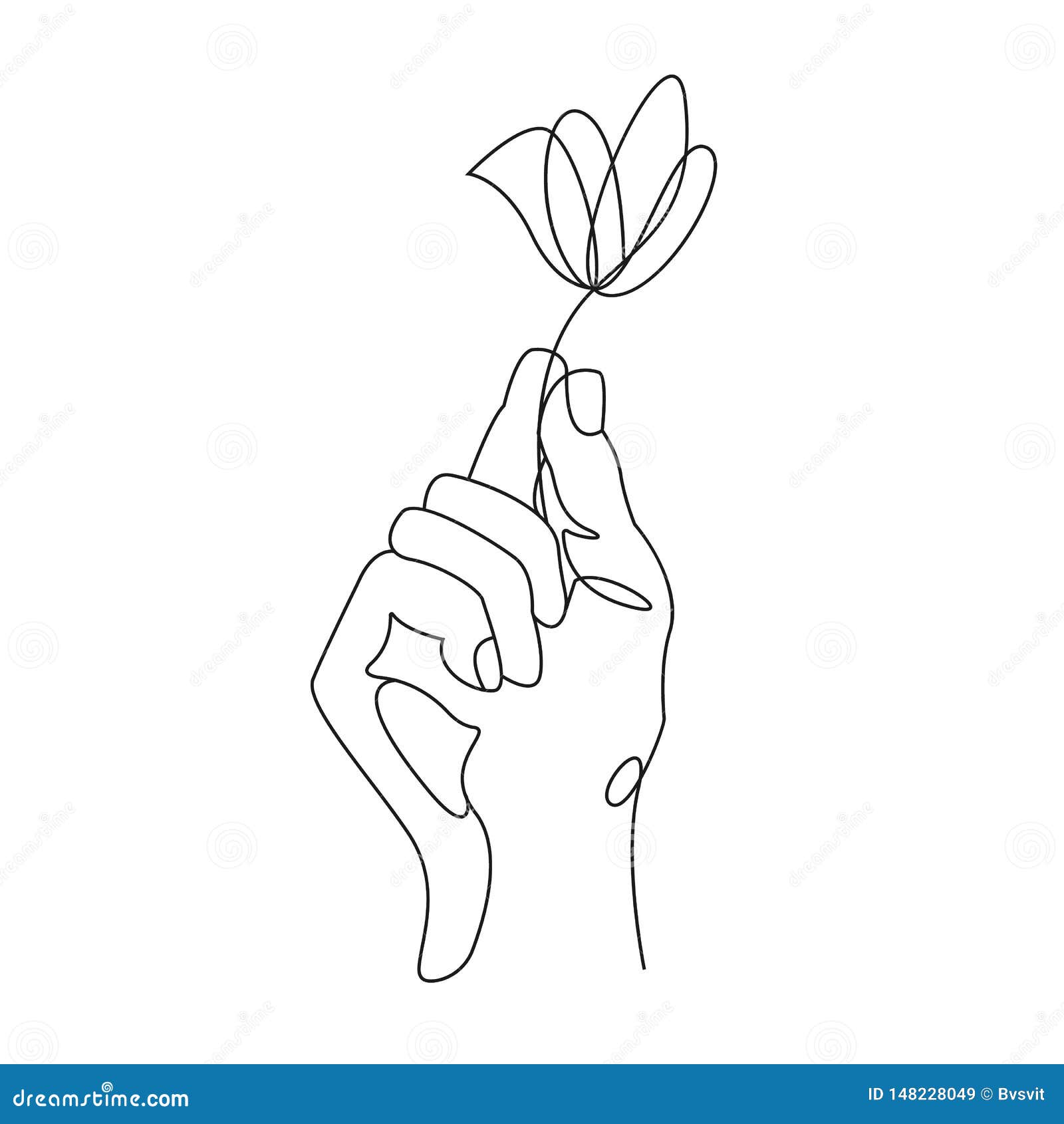 Continuous Line Drawing. Hand Holding Flower. Vector Illustration Stock