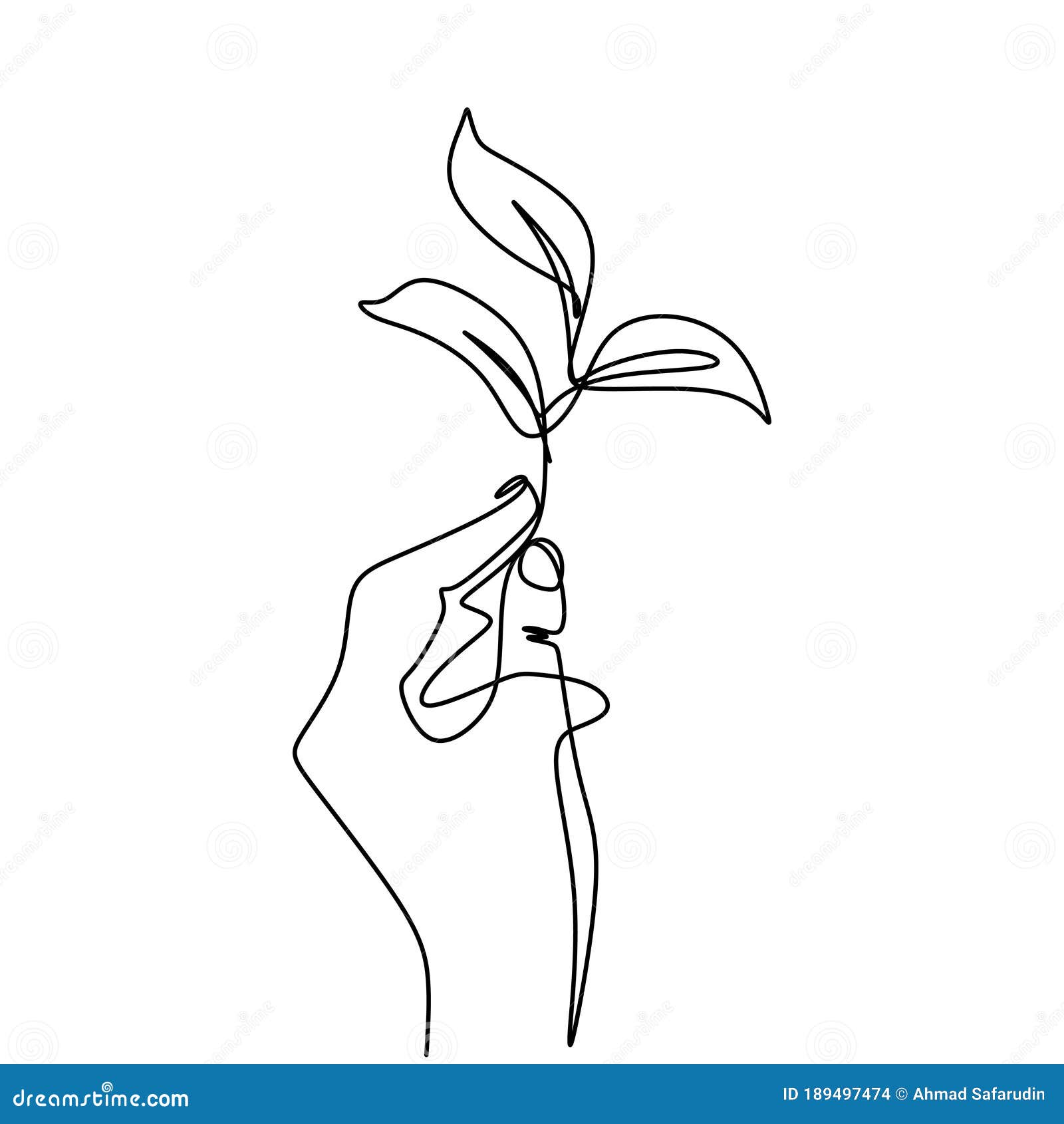 Continuous Line Drawing of Hand Holding Growing Plant. Hand`s Person ...