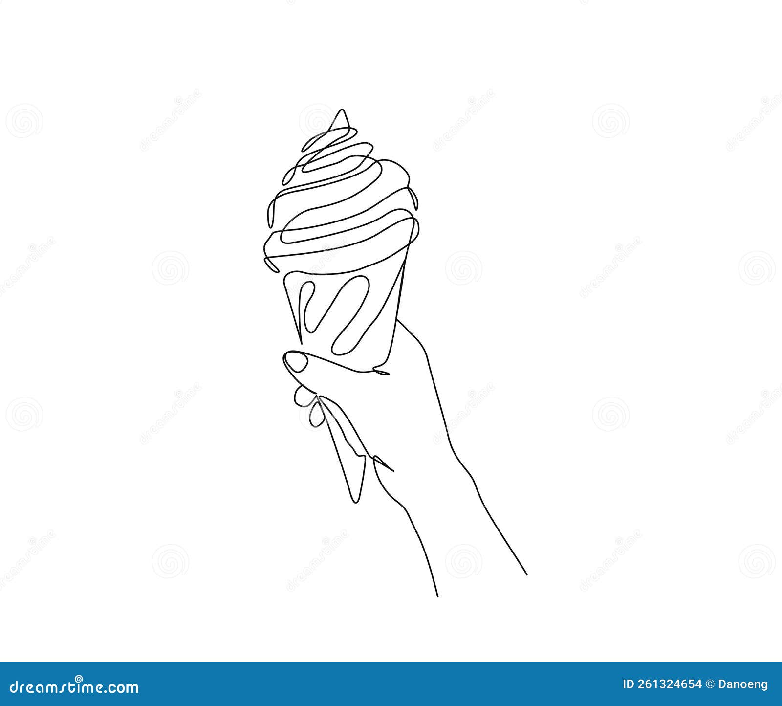 Continuous Line Drawing of Hand Holding Ice Cream Cone. Ice Cream Cone