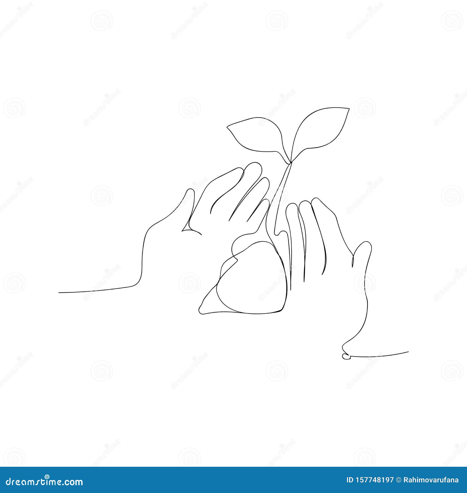 Continuous Line Drawing of Hands Growth Plant. Isolated Sketch Drawing ...