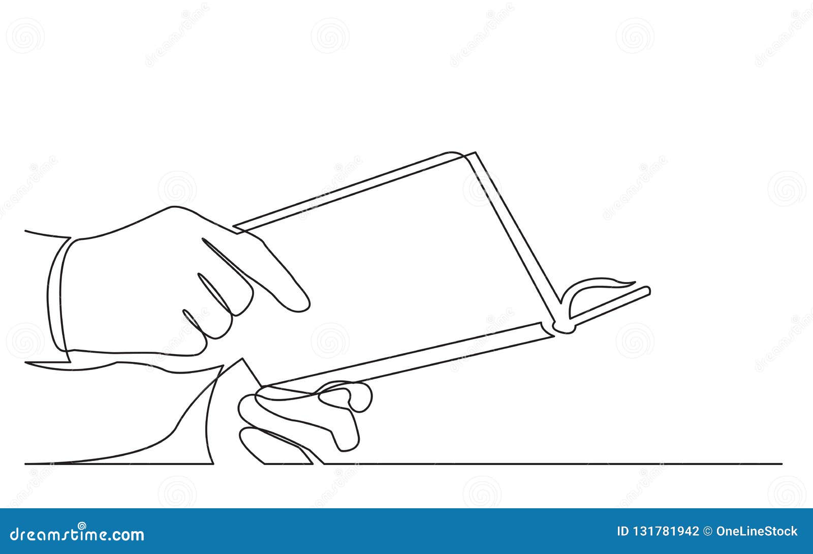 continuous line drawing of hands holding book vector linear illustration.
