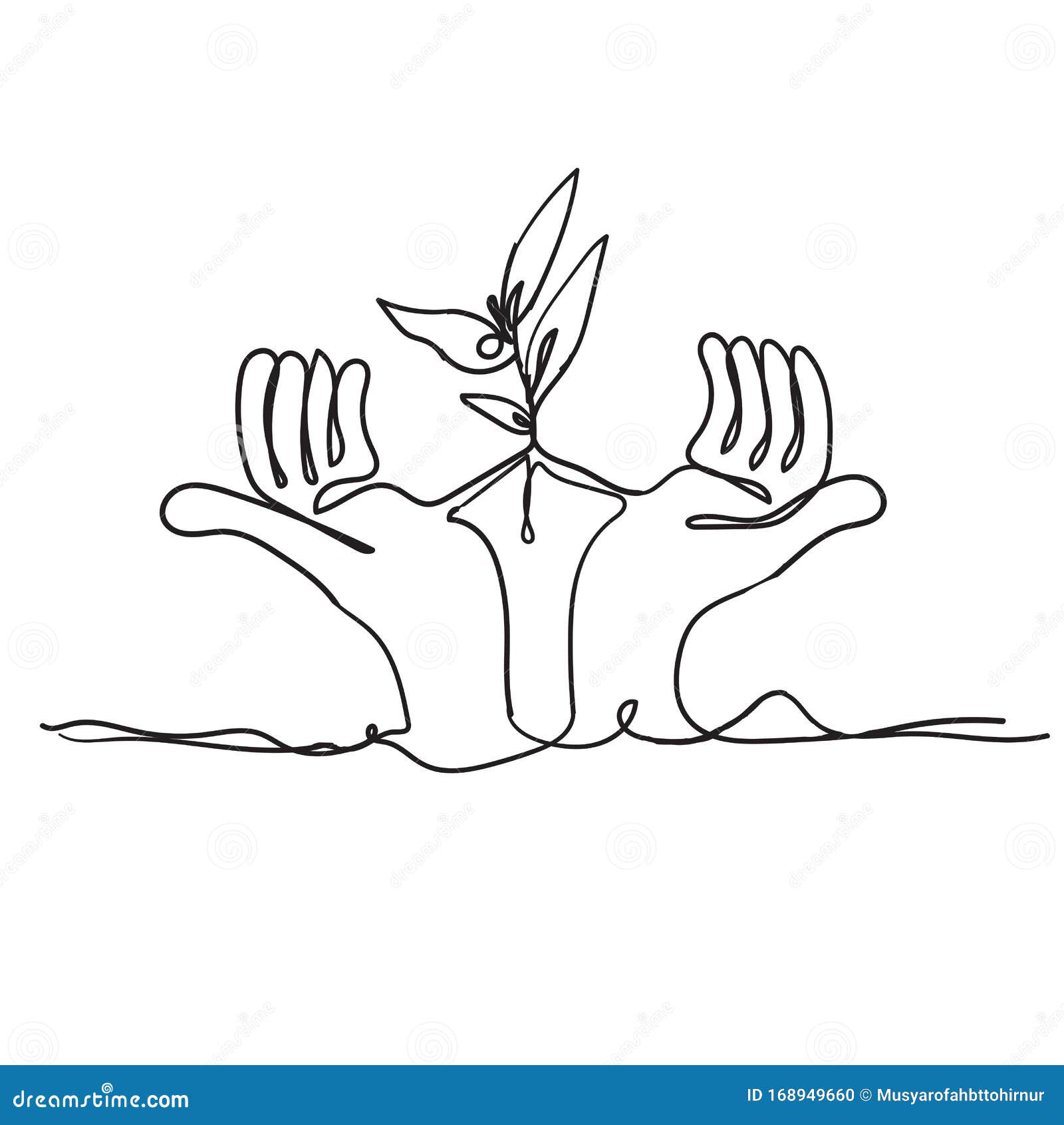continuous line drawing. hands palms together with growth plant doodle handdrawing style