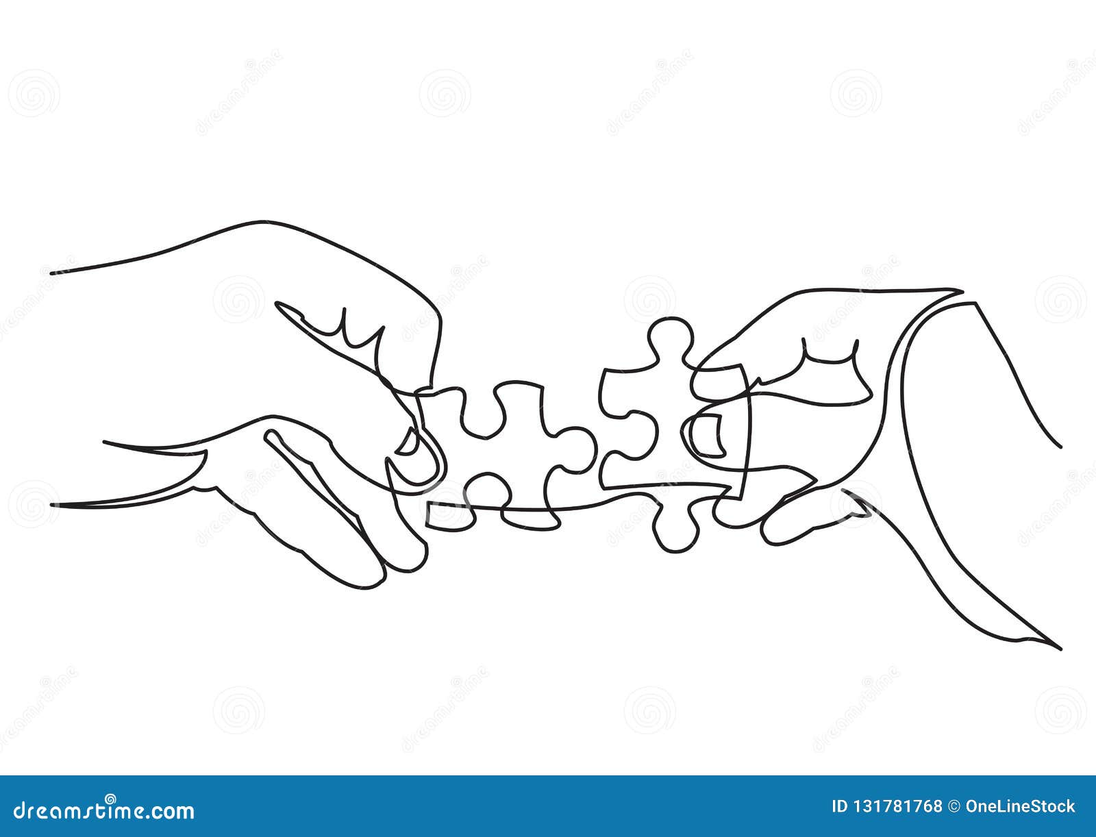 continuous line drawing of hands solving jigsaw puzzle