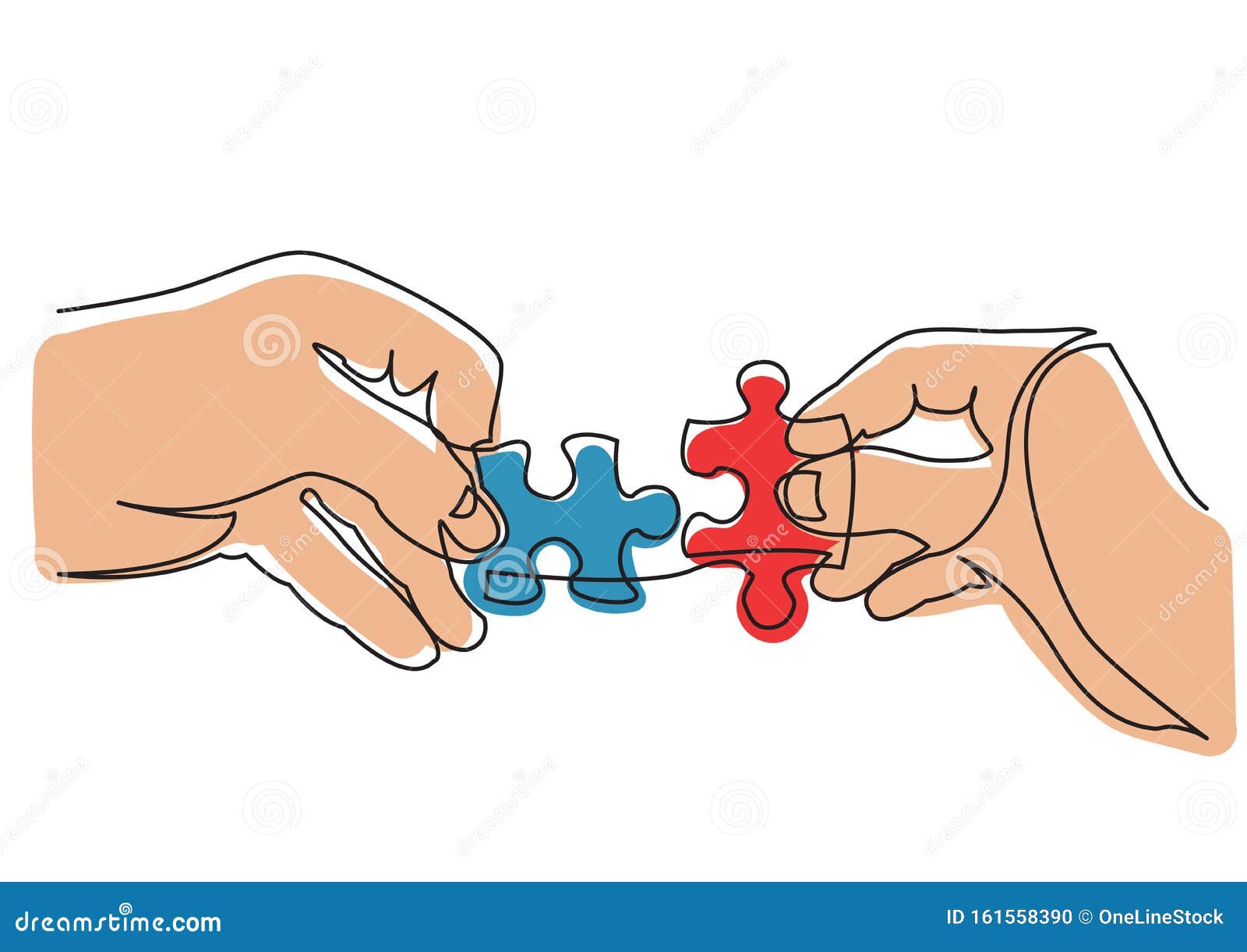 Continuous Line Drawing of Hands Solving Jigsaw Puzzle Stock Vector ...