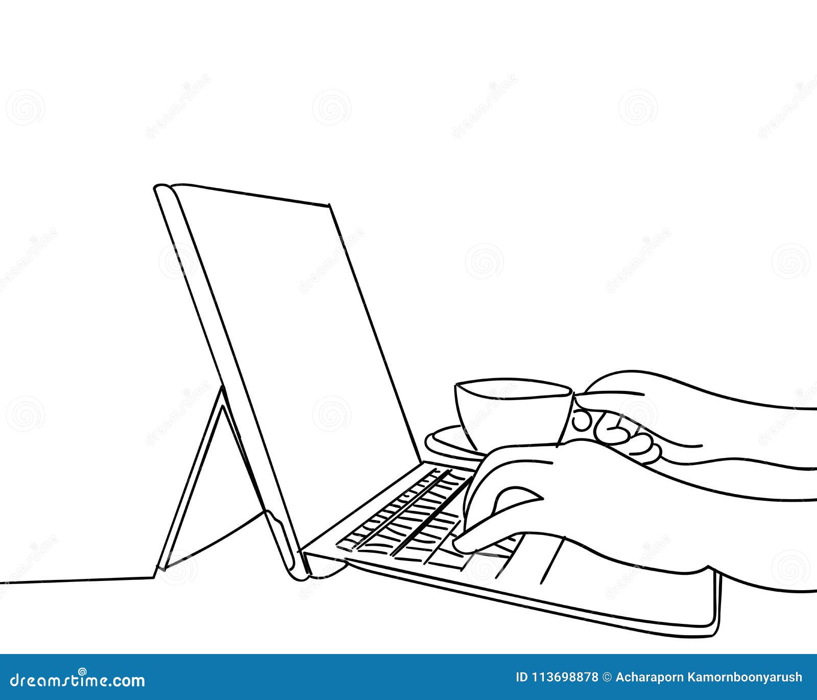 Continuous Line Drawing Of Hands Typing On Laptop Computer Stock Illustration Illustration Of Keyboard Screen 113698878