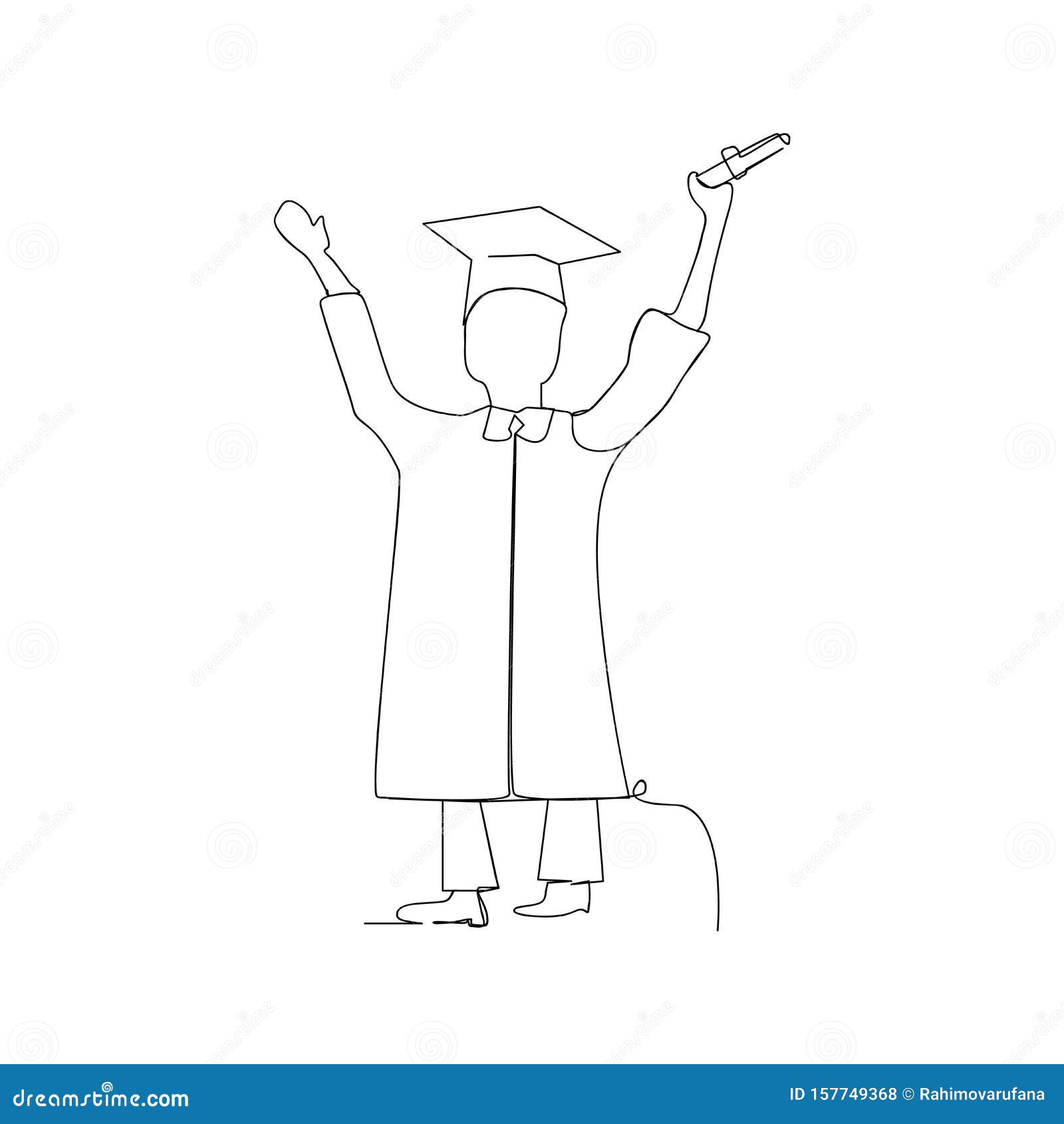 Continuous Line Drawing Of Happy Graduate Man Isolated Sketch Drawing