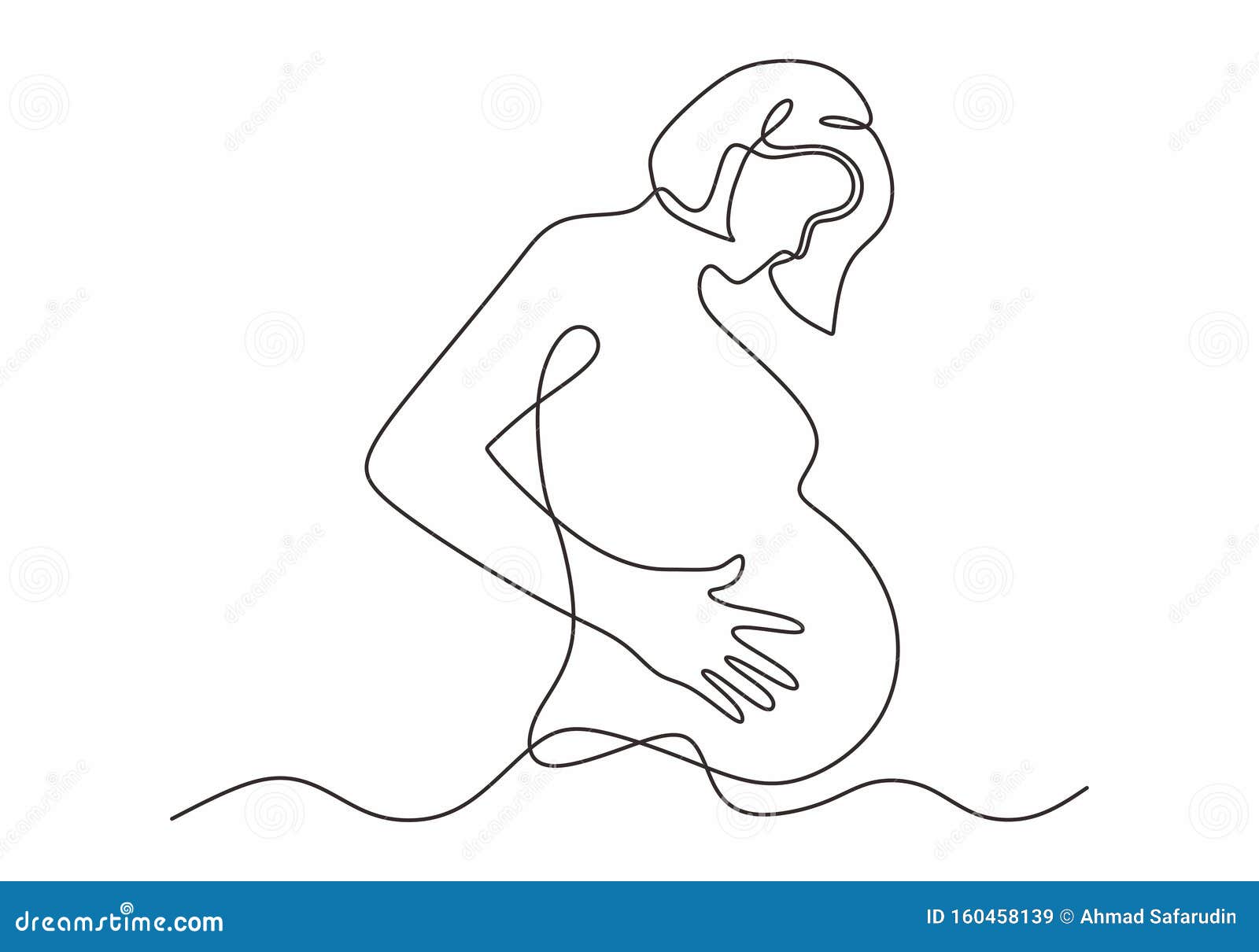 Continuous Line Drawing Of Happy Pregnant Woman, Silhouette Picture Of