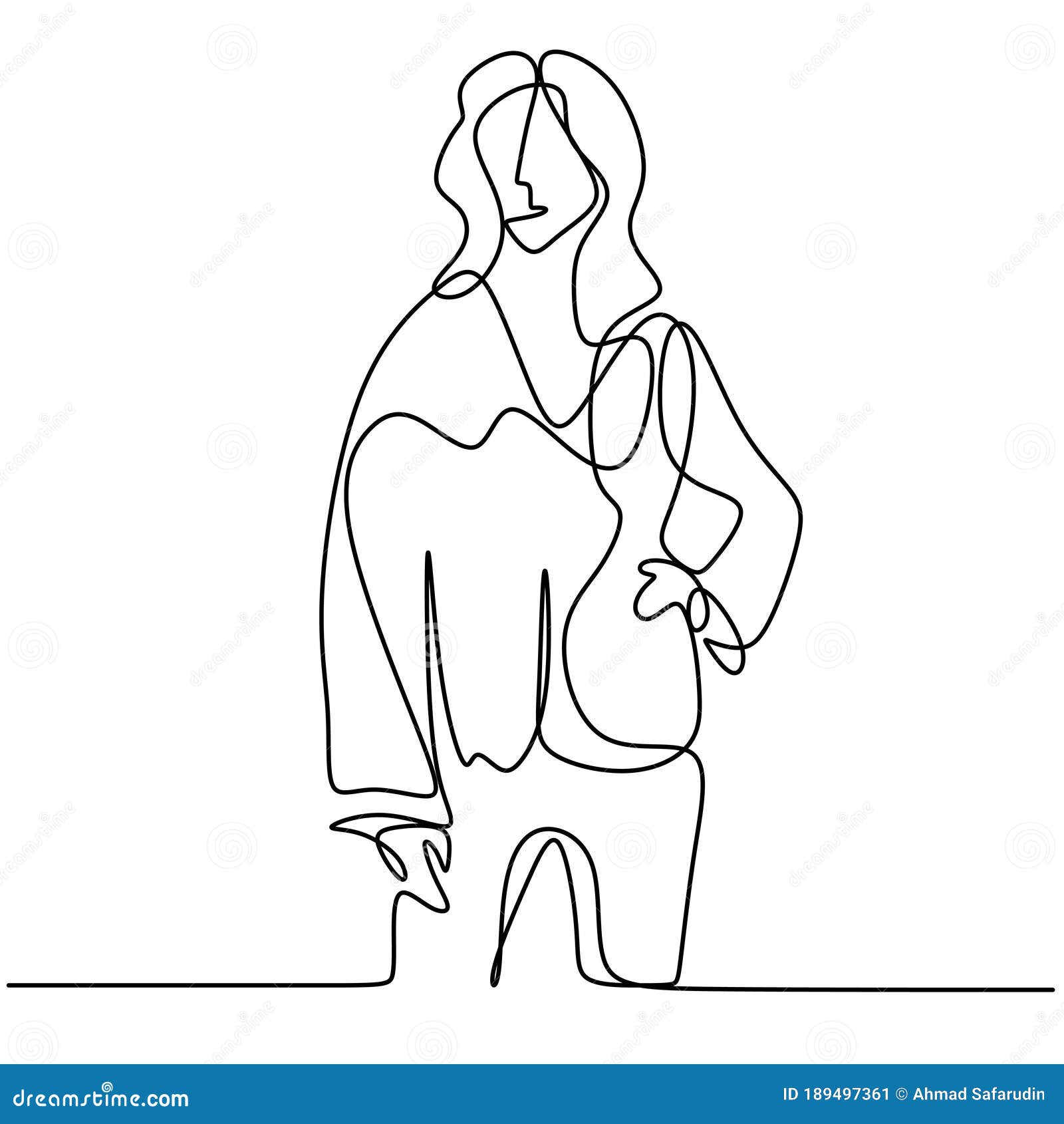Continuous Line Drawing of Happy Woman Posing As Professional Model ...
