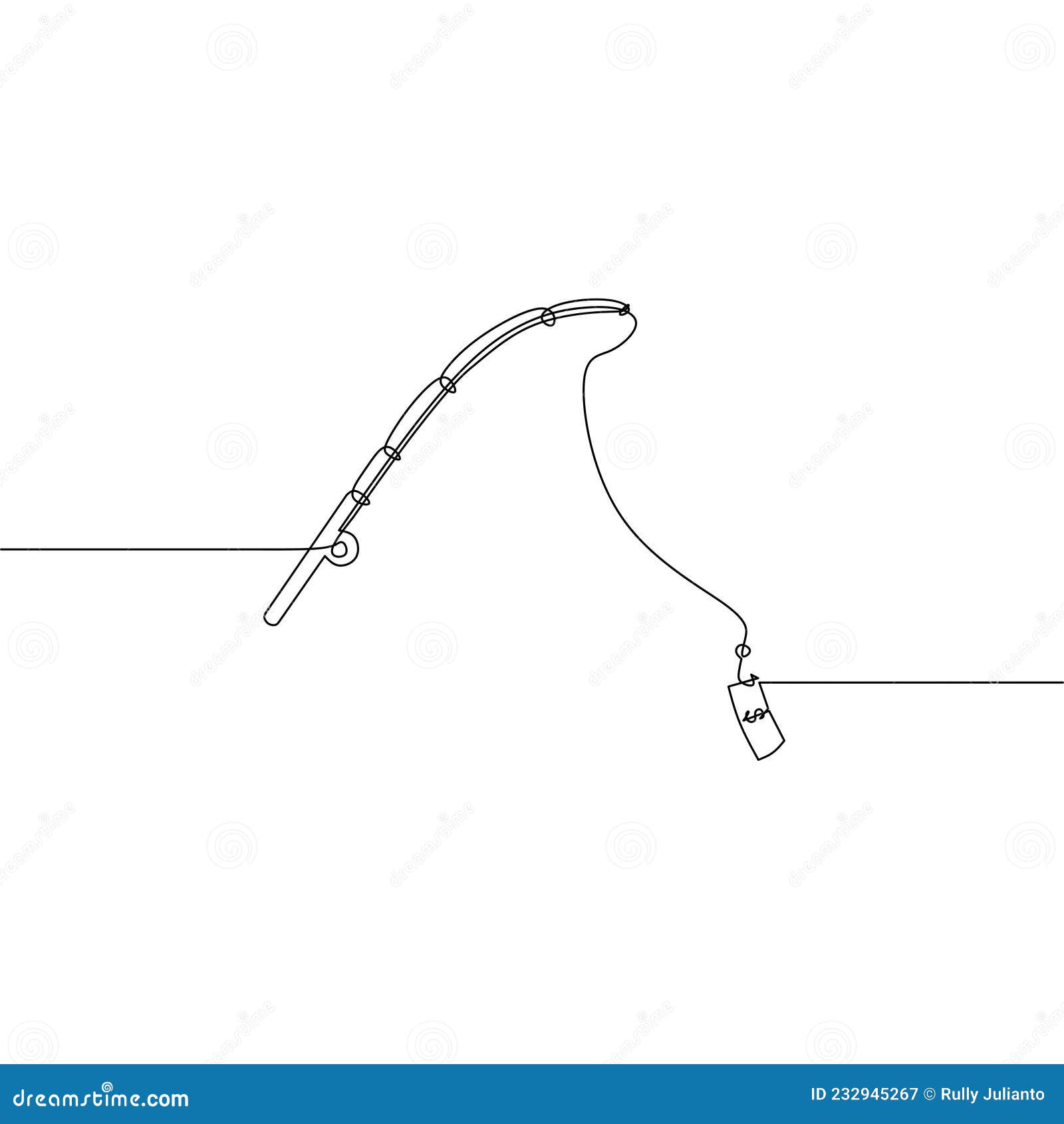 Continuous Line Drawing of Hook Money, Dollar Money Fishing Stock