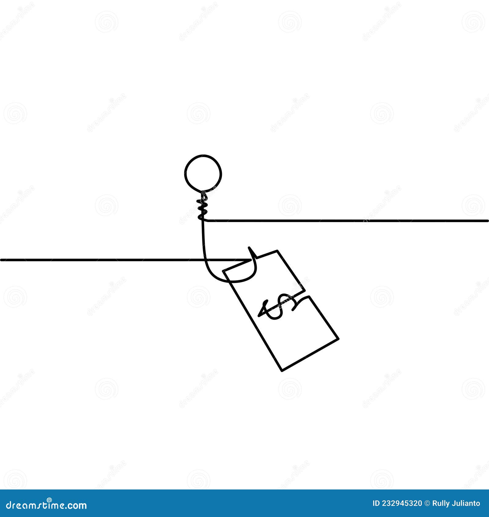 Continuous Line Drawing of Hook Money, Dollar Money Fishing Stock