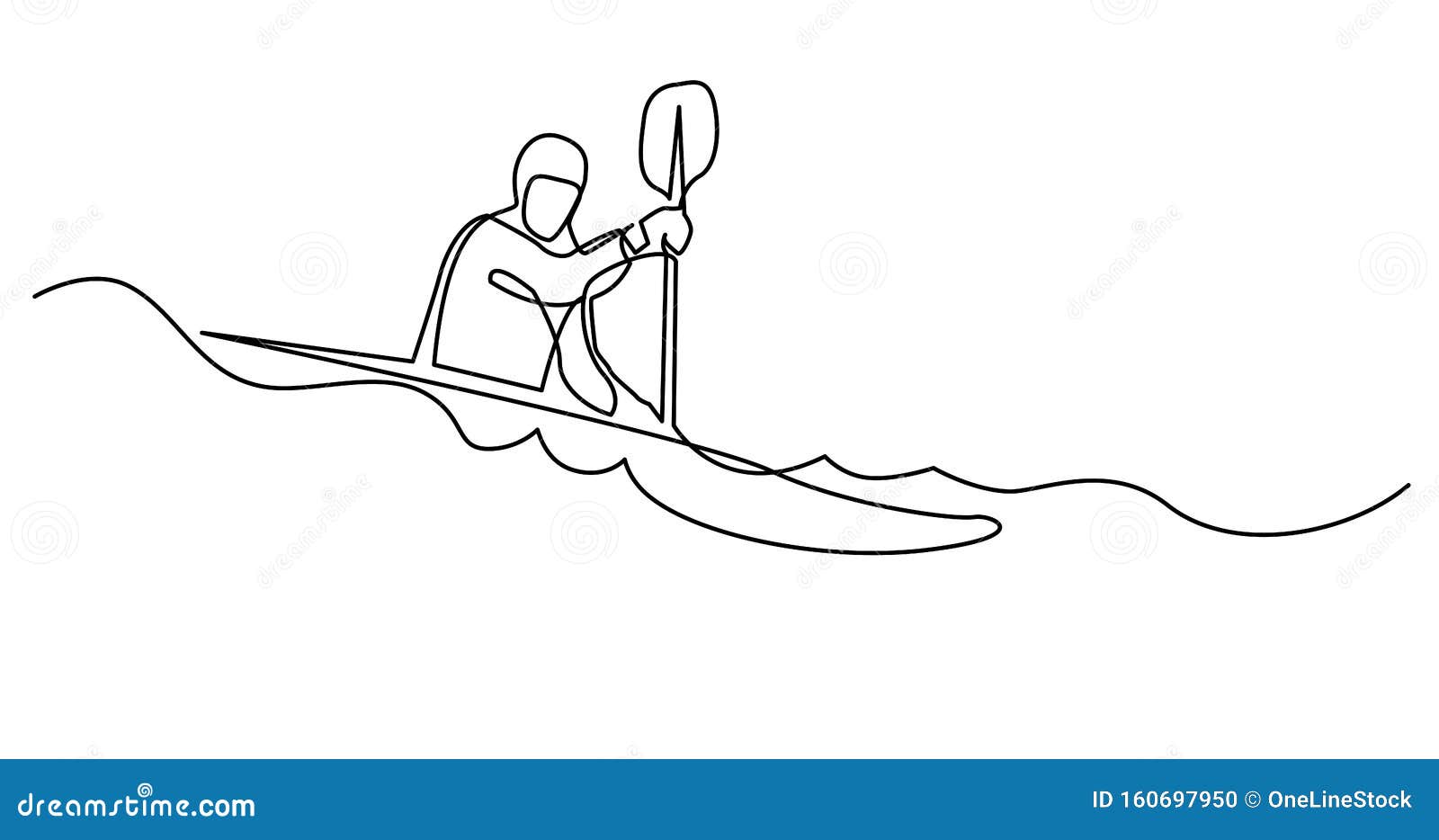 Continuous Line Drawing of Kayaker Doing Extreme Rafting on Rough River