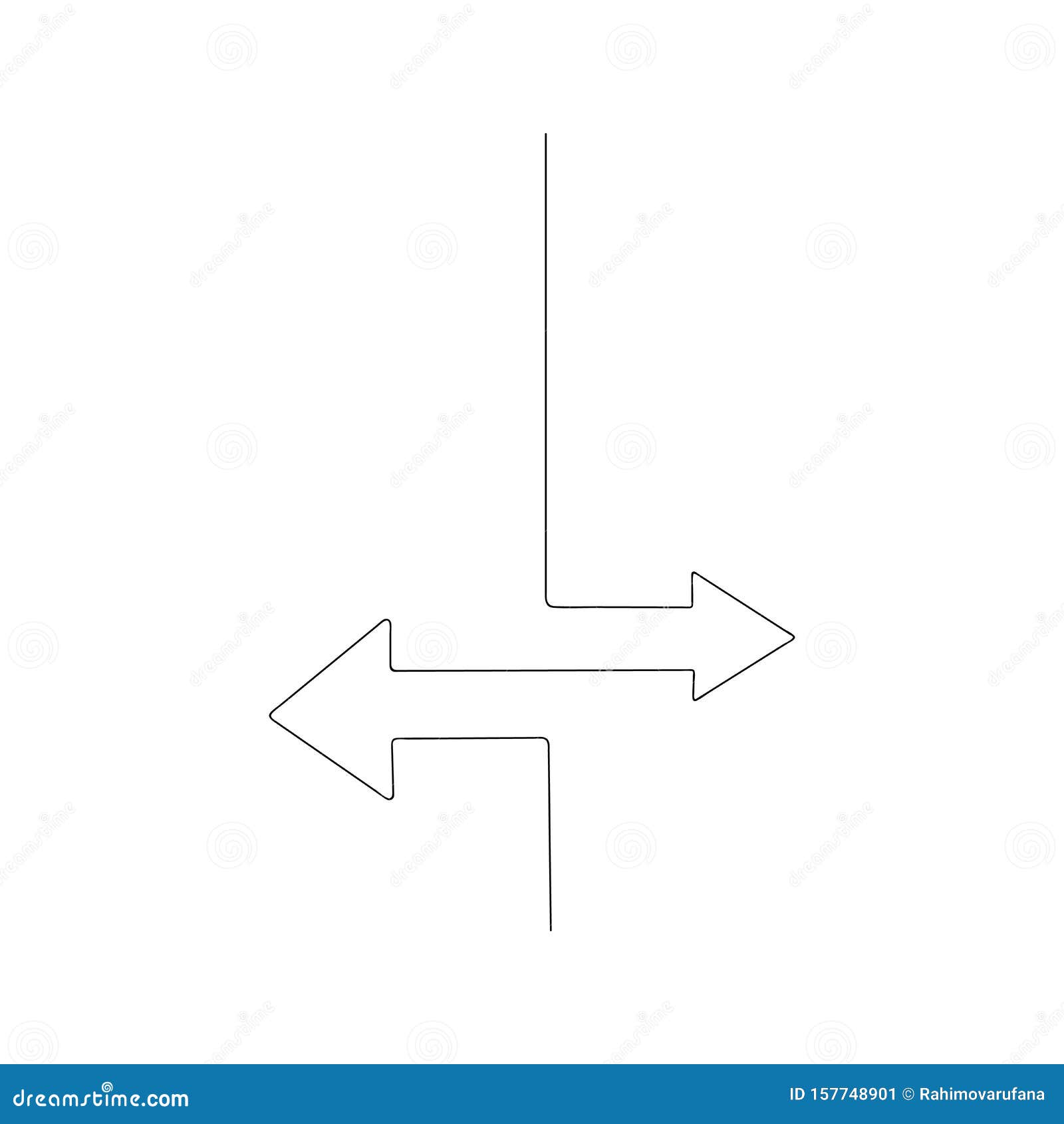 continuous line drawing of left righ arrows.  sketch drawing of left righ arrows line concept. outline thin stroke 