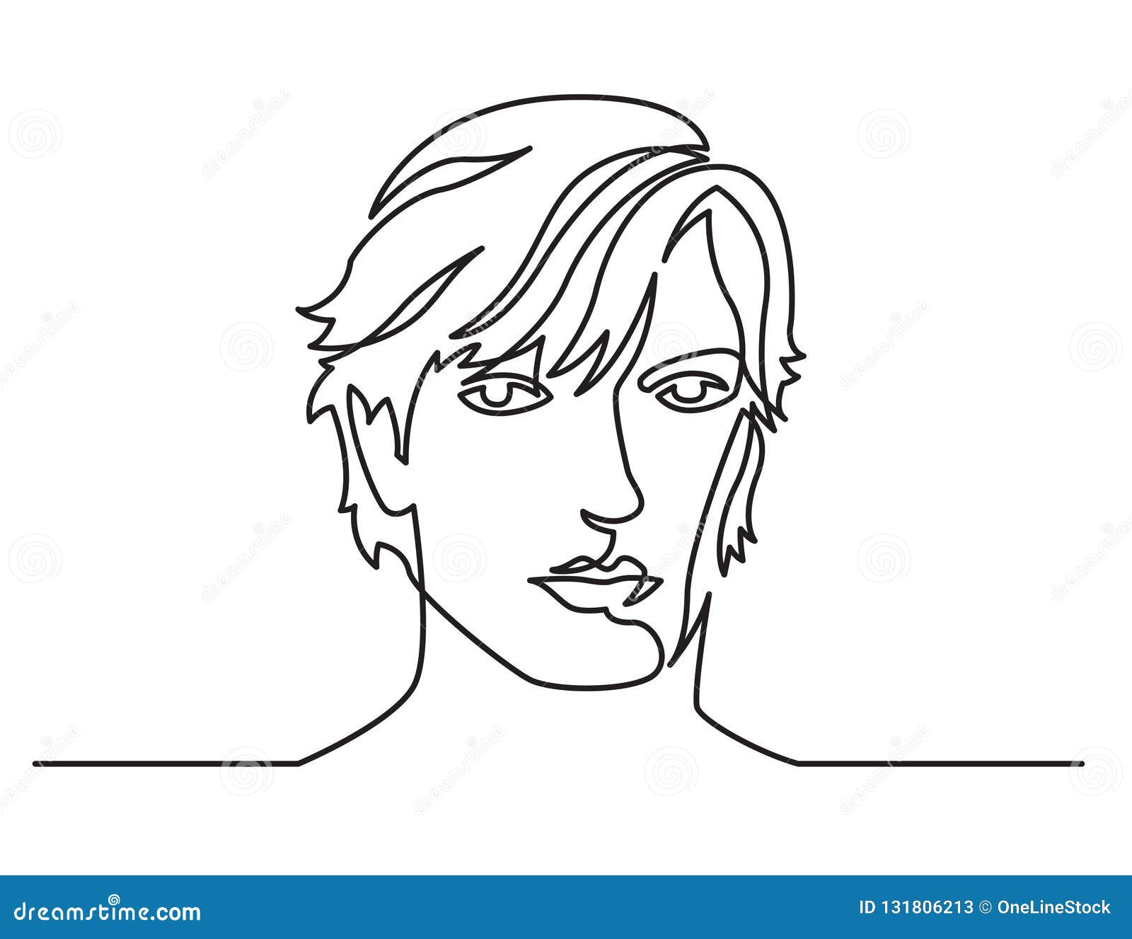 Continuous Line Drawing Of Long Haired Man Portrait On White