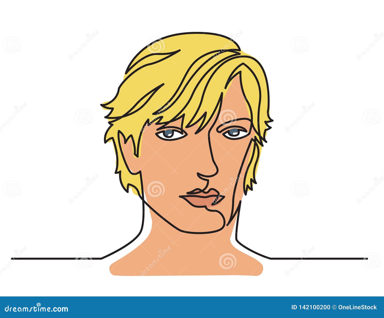 Continuous Line Drawing Of Long Haired Man Portrait On White