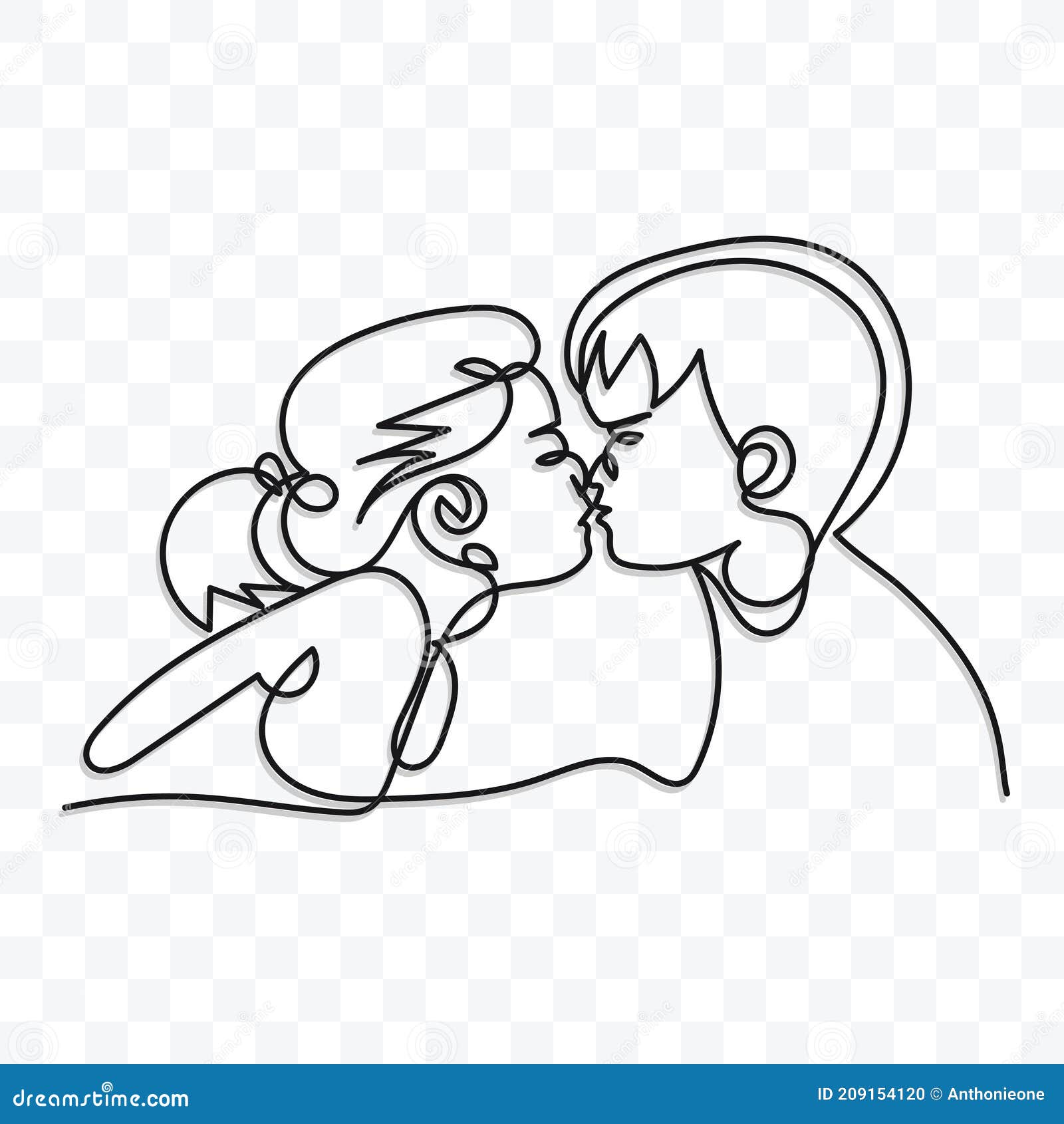 Romantic drawing of a kiss on the cheek. Cute couple sketch. Poster