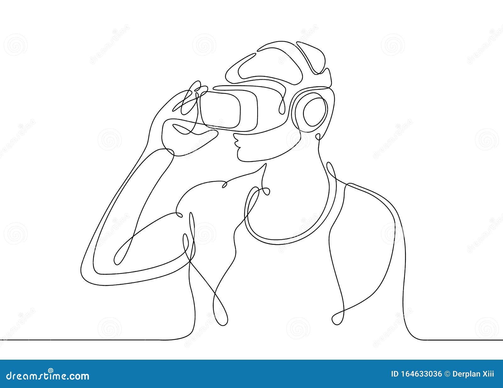 continuous line drawing man in glasses device virtual reality