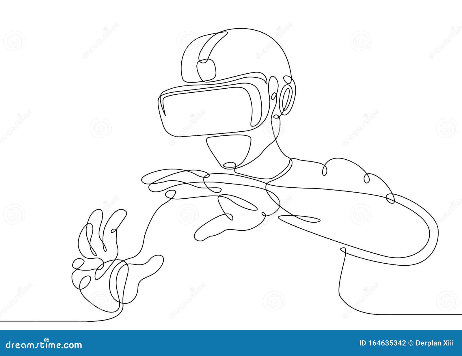 continuous line drawing man in glasses device virtual reality