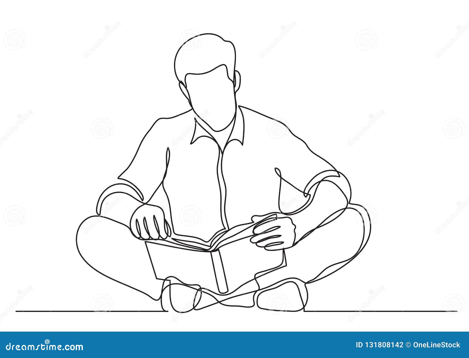 Continuous Line Drawing Of Man Sitting On Floor Reading