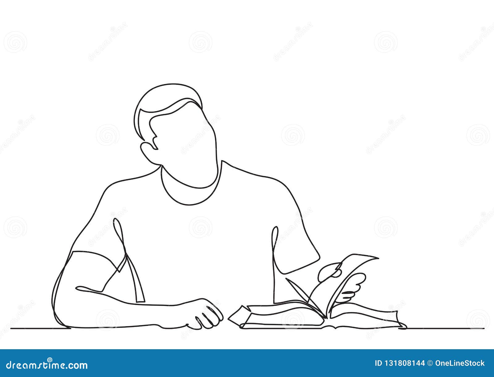 continuous line drawing of man studying reading book