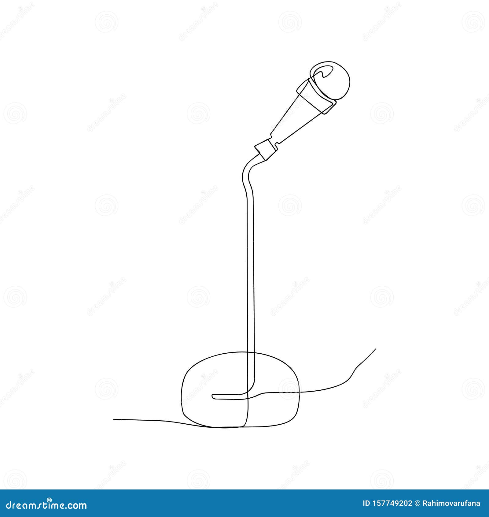 Continuous Line Drawing of Microphone. Isolated Sketch Drawing of