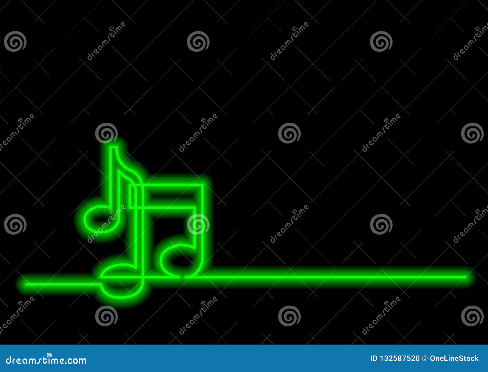 Continuous Line Drawing of Music Notes with Neon Vector Effect Stock