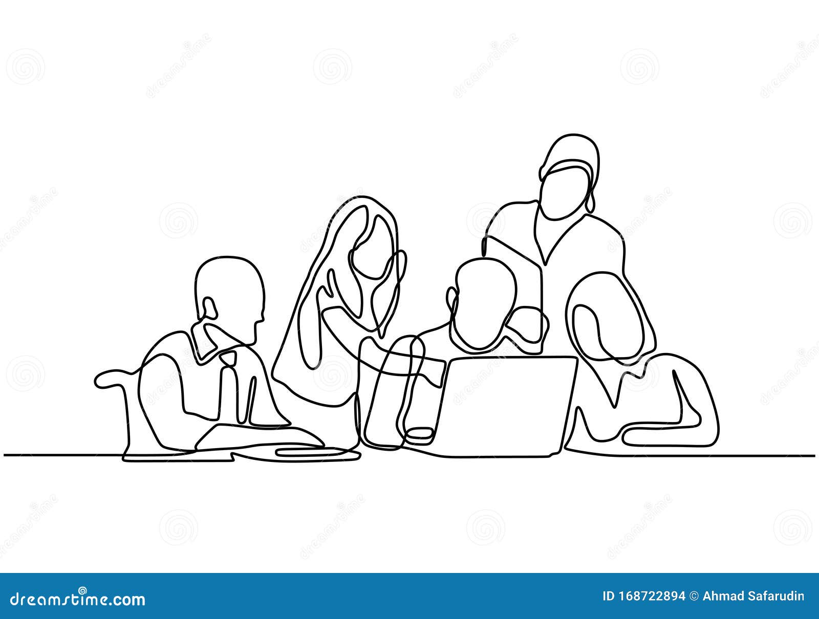 Continuous Line Drawing of Office Workers at Business Meeting. Group of