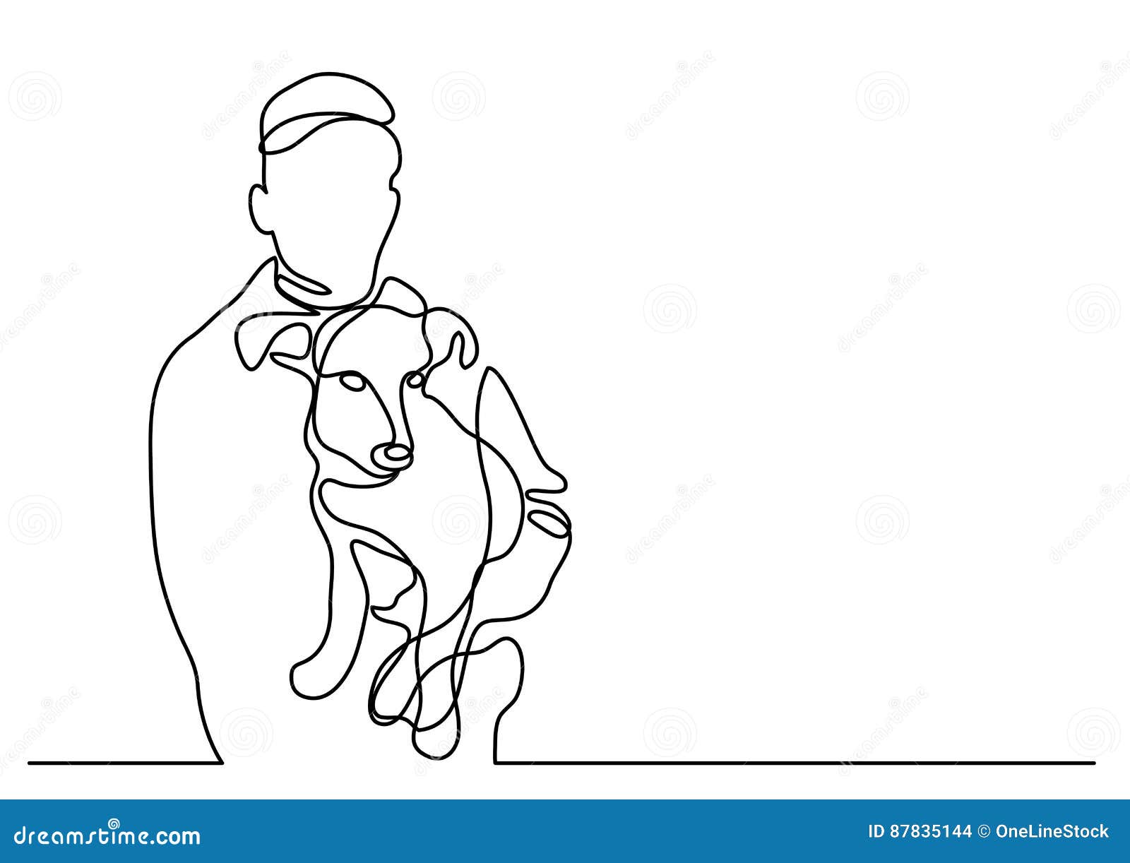 Continuous Line Drawing of Owner Holding His Dog Stock Vector