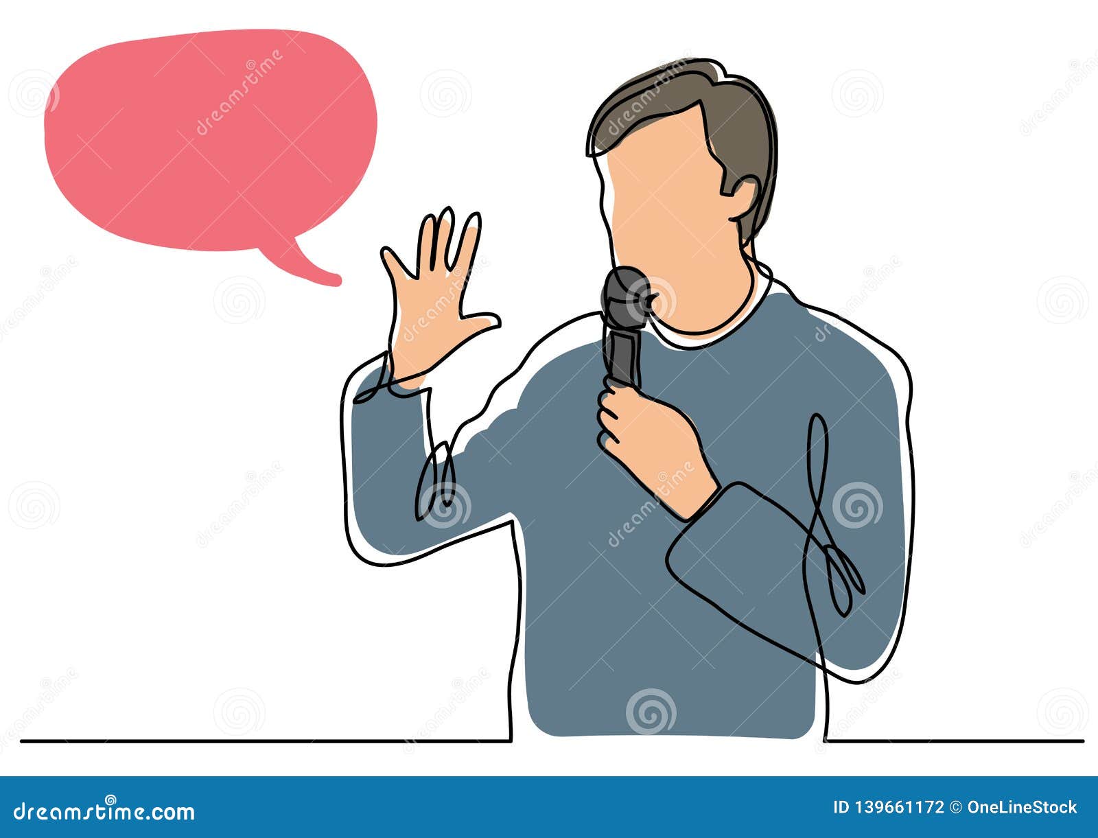 Continuous Line Drawing of Presenter Speaking with Microphone Stock