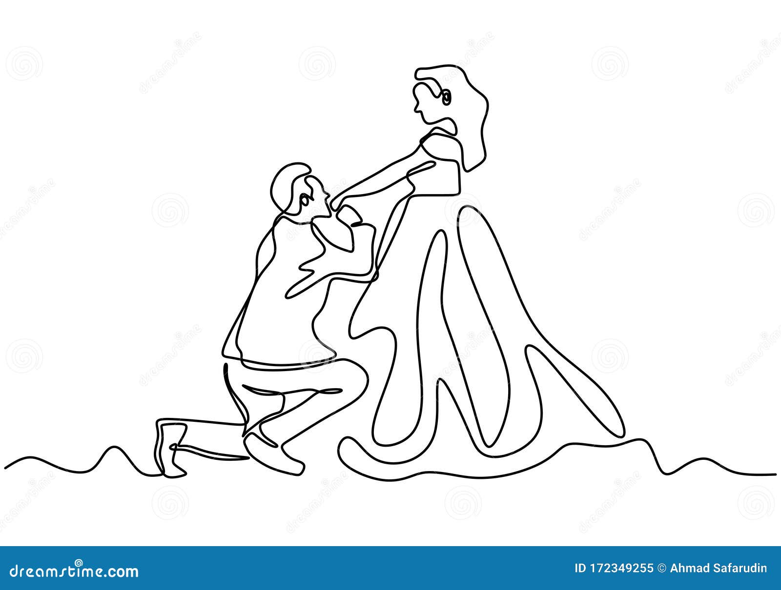 Continuous Line Drawing. Romantic Couple, a Man Kiss a Hand of Woman ...