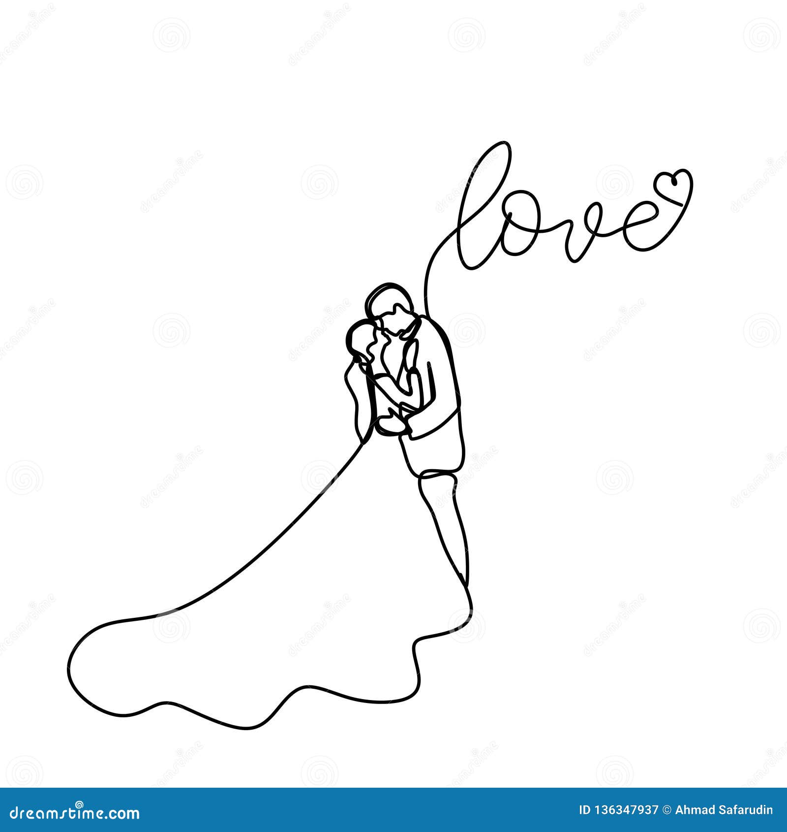 Continuous Line Drawing of Romantic Couple in Weeding Dress Vector  Illustration with Love Text Stock Vector - Illustration of dress, beauty:  136347937