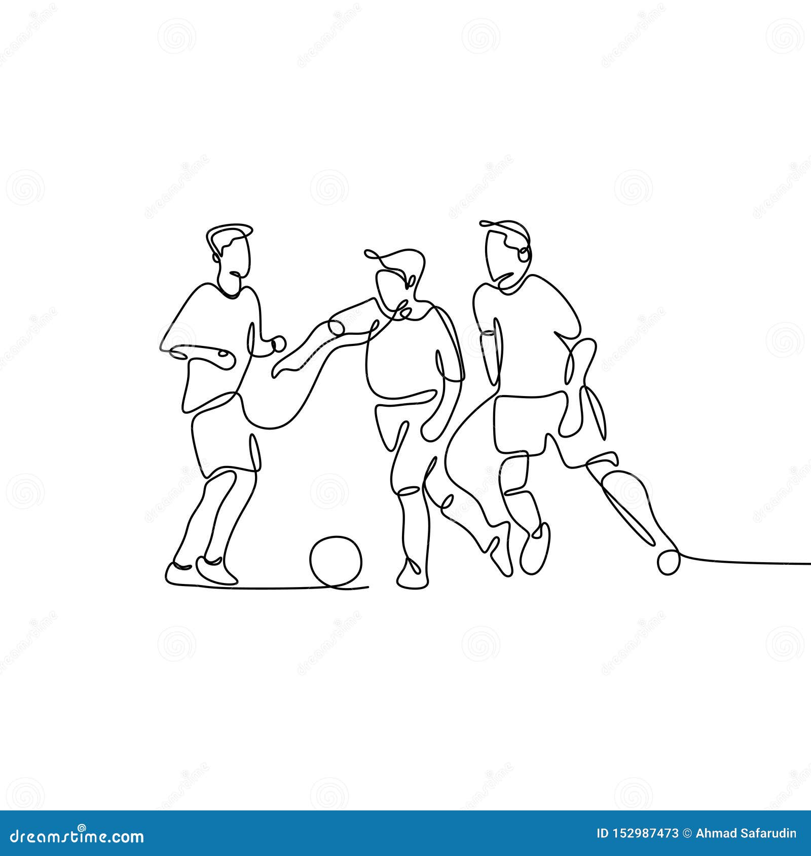 Continuous Line Drawing Of Running Soccer Football Players Footballers