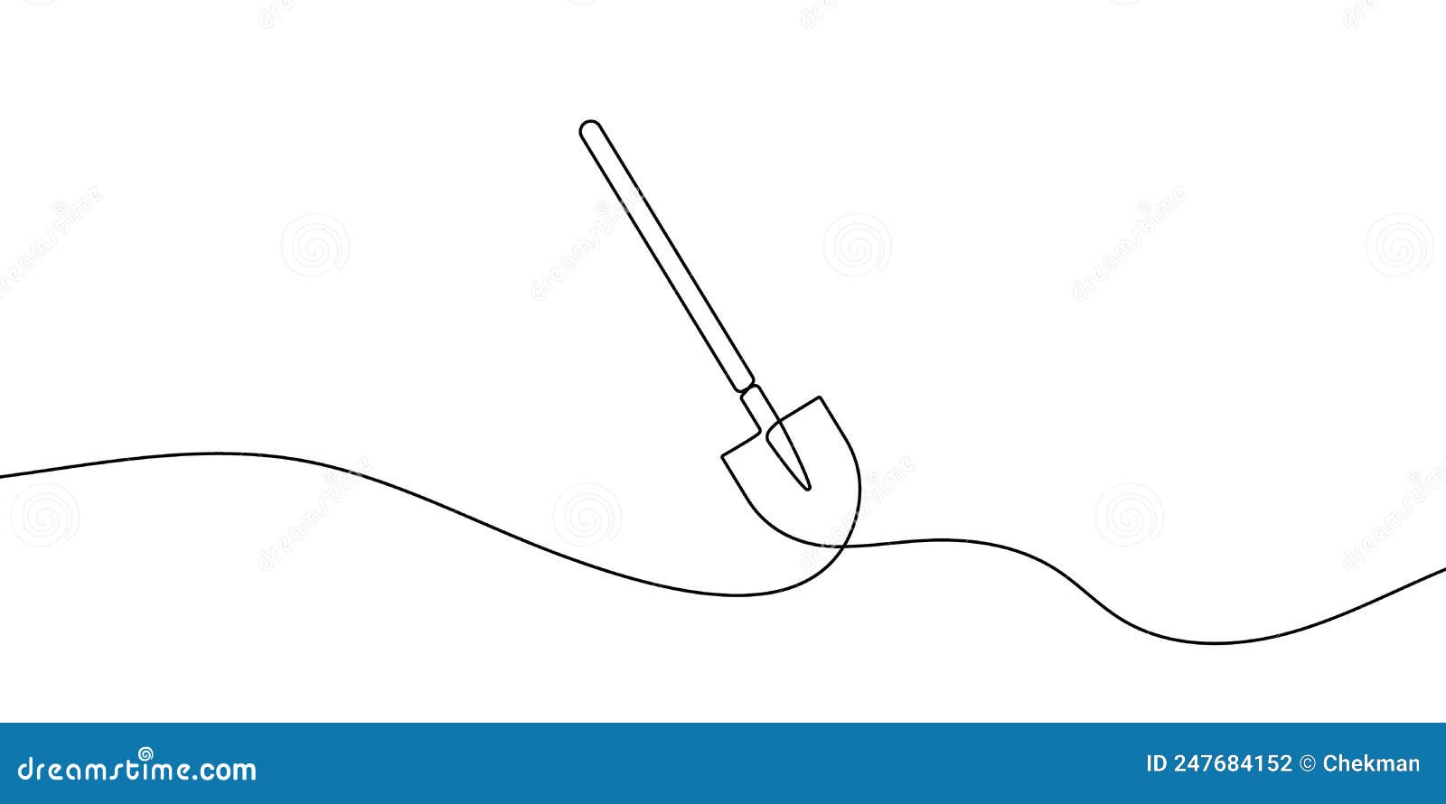 Continuous Line Drawing of Shovel. One Line Drawing Background. Shovel